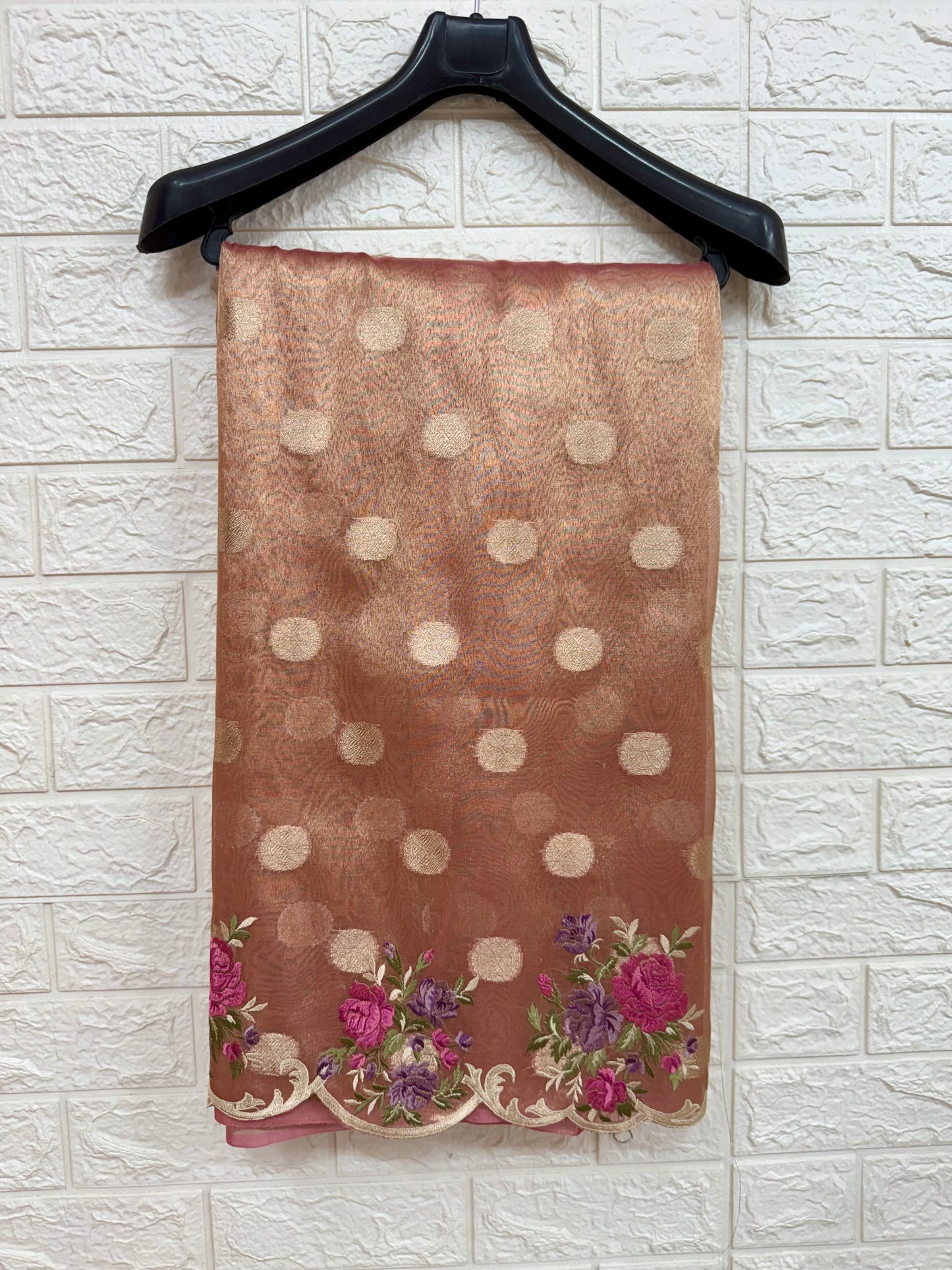 Pink tissue cutwork embroidery premium designer Banarasi saree