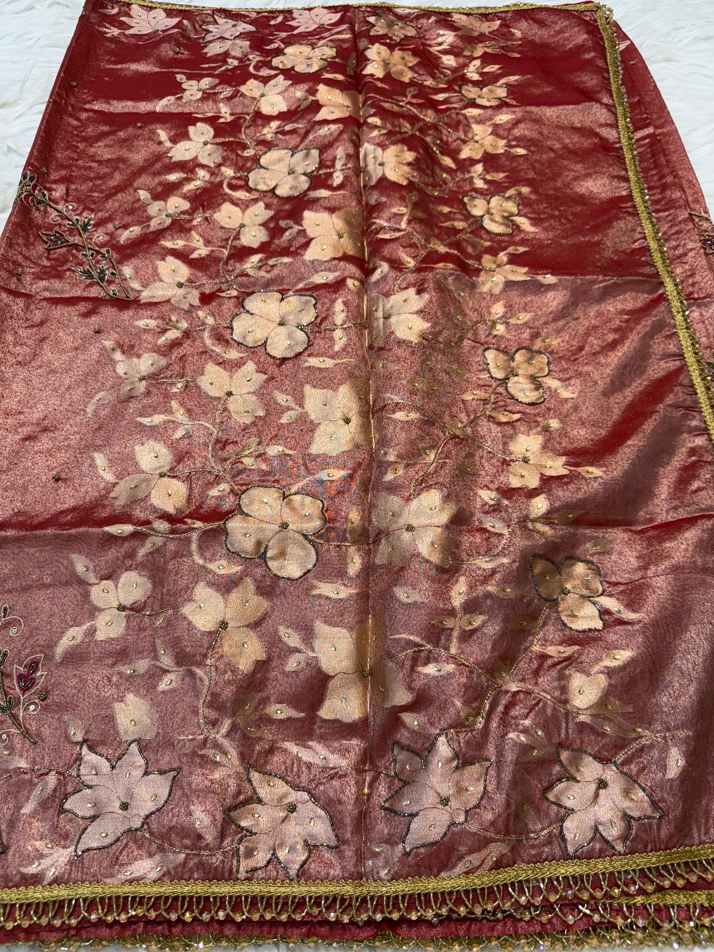 Red shade tissue ari & zardosi work designer premium Banarasi saree