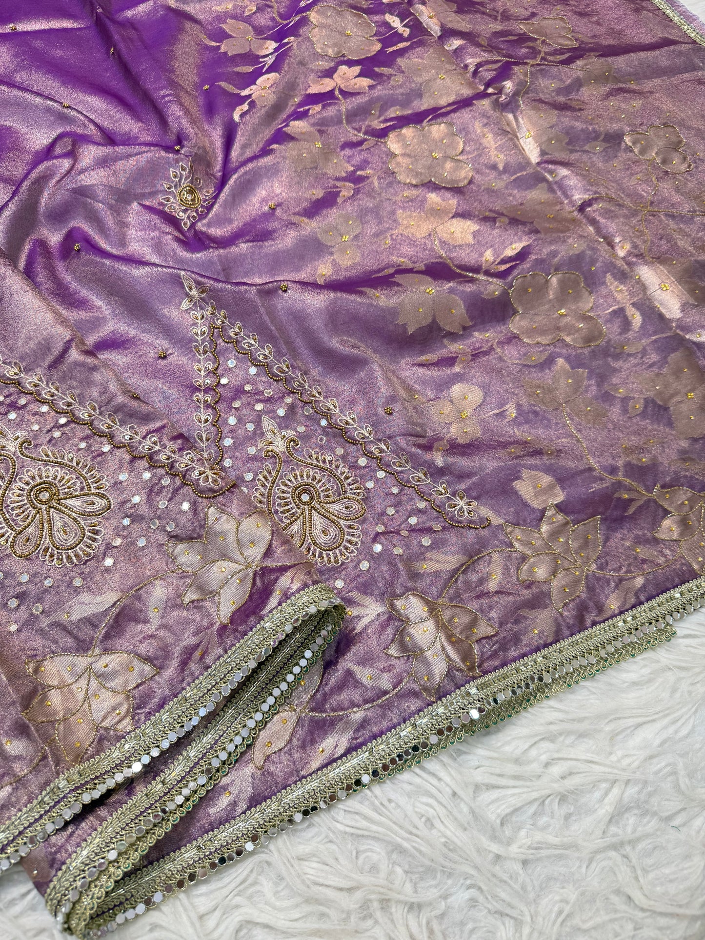Purple shade tissue ari & zardosi work designer premium Banarasi saree