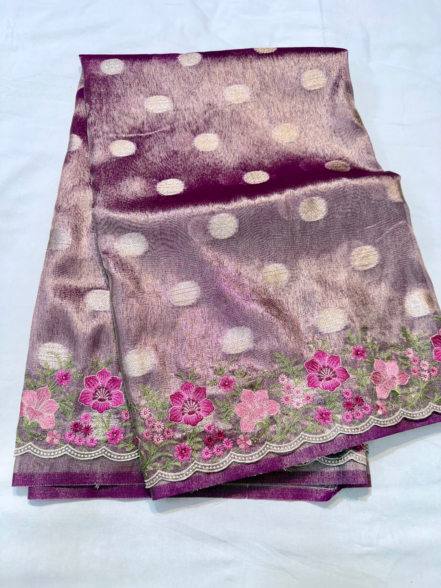 Magenta tissue cutwork embroidery premium designer Banarasi saree