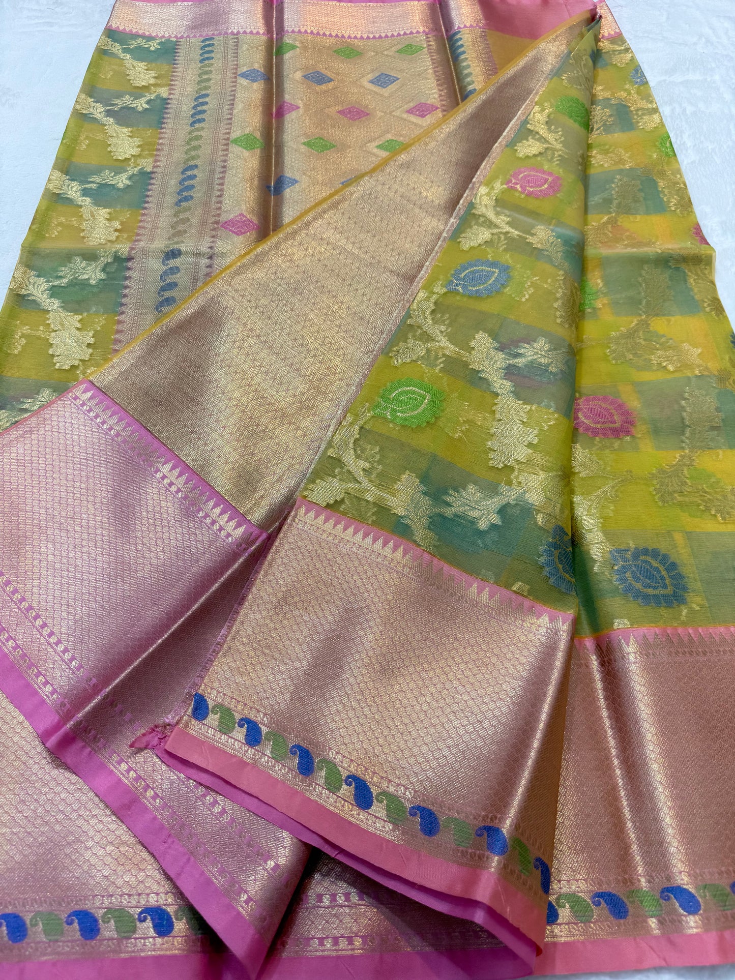 Multicolour shade kora organza Banarasi saree