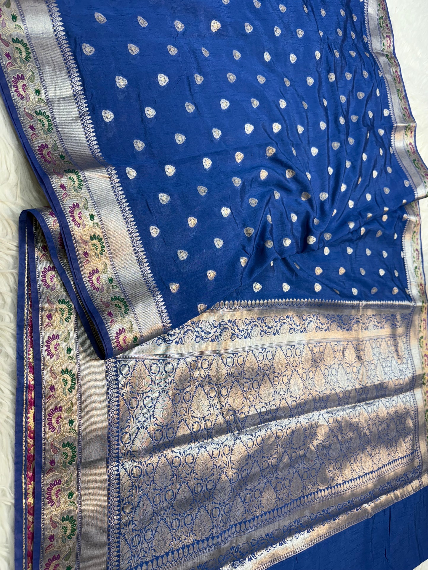 Navy shade Raw mango soft silk banarasi saree
