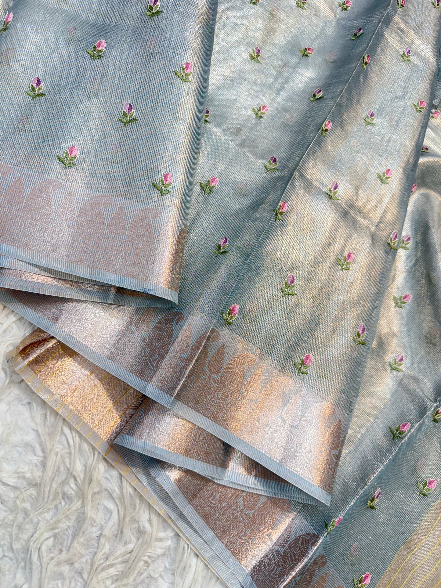 Sea green shade tissue kota embroidery primum Banarasi saree