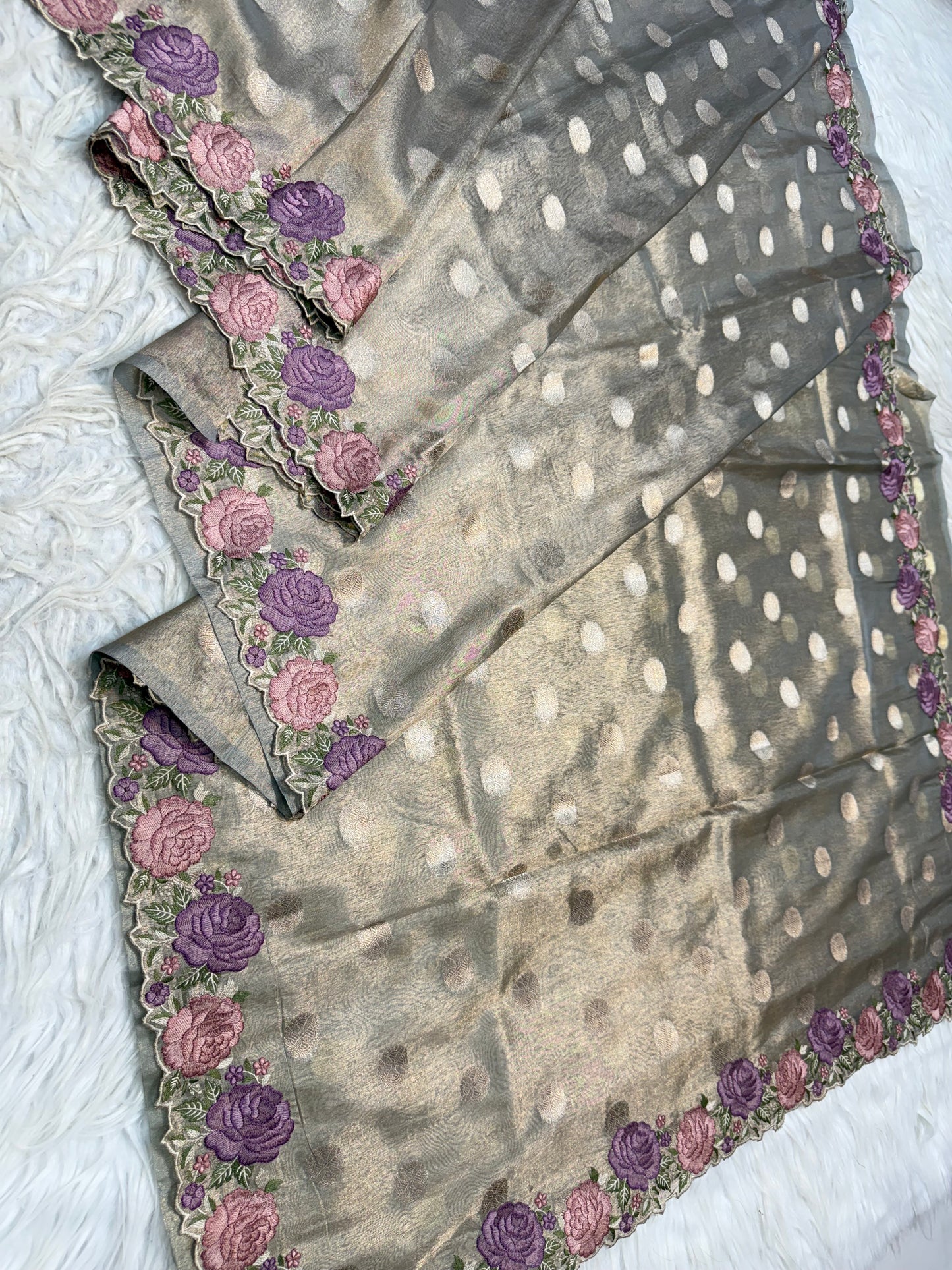 Banarasi tissue cutwork embroidery saree