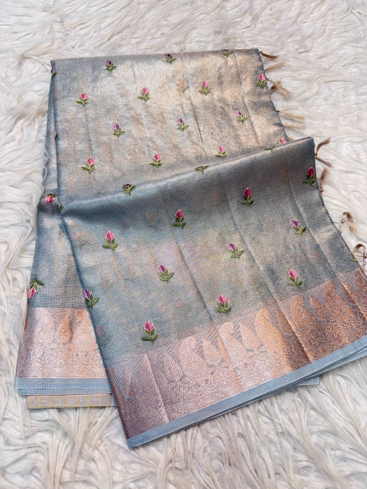 Sea green shade tissue kota embroidery primum Banarasi saree