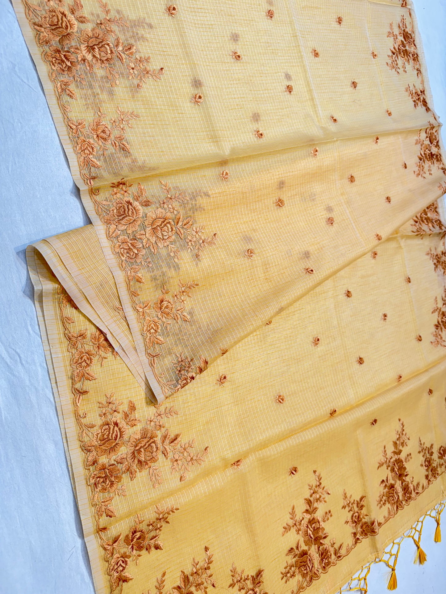 Mango shade kota designer embroidery premium Banarasi saree