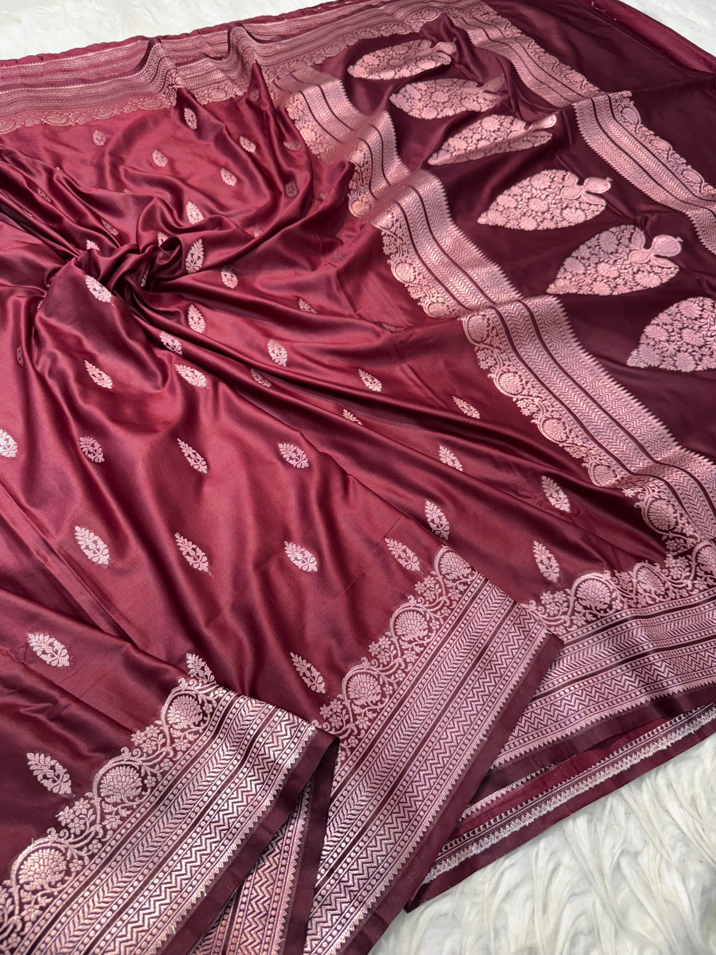 Wine shade premium mashru silk Banarasi saree