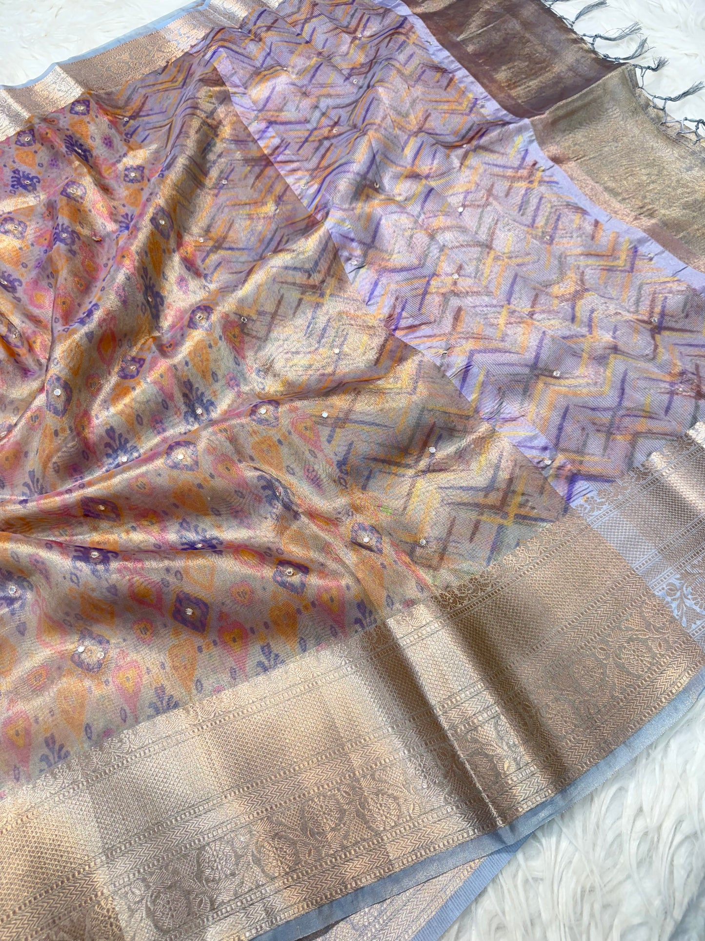 Tissue digital print handwork Banarasi saree