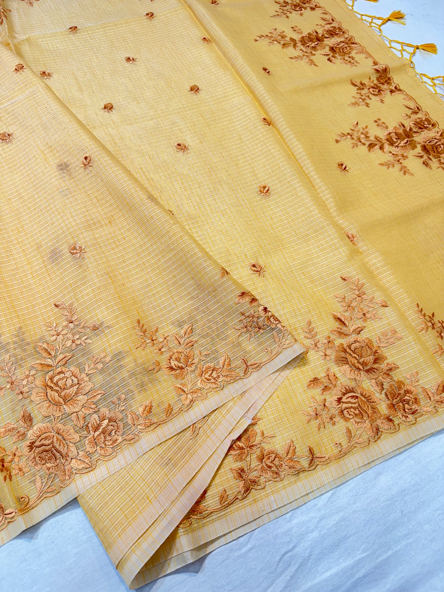 Mango shade kota designer embroidery premium Banarasi saree