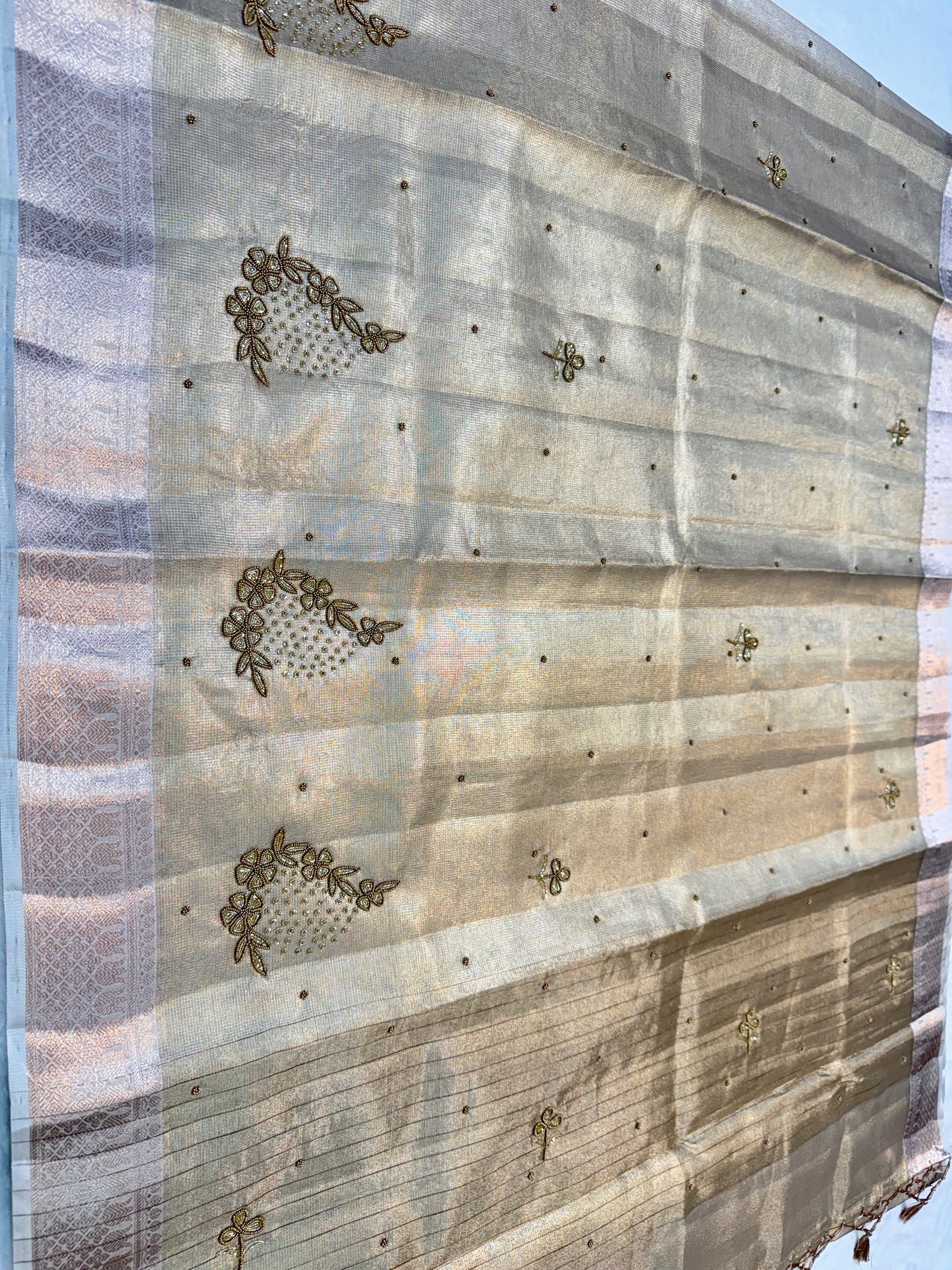 Beige shade tissue designer hand work Banarasi saree