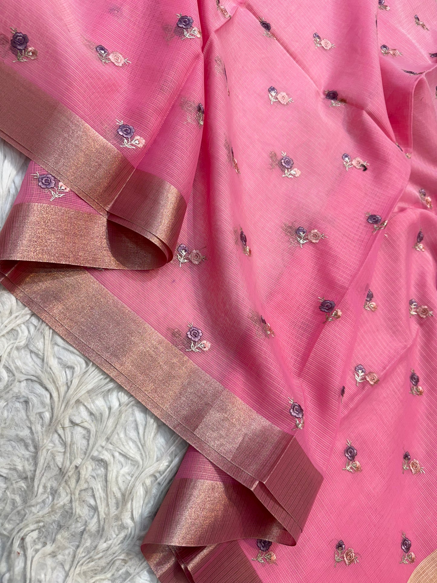 Pink shade cotton kota embroidery Banarasi saree