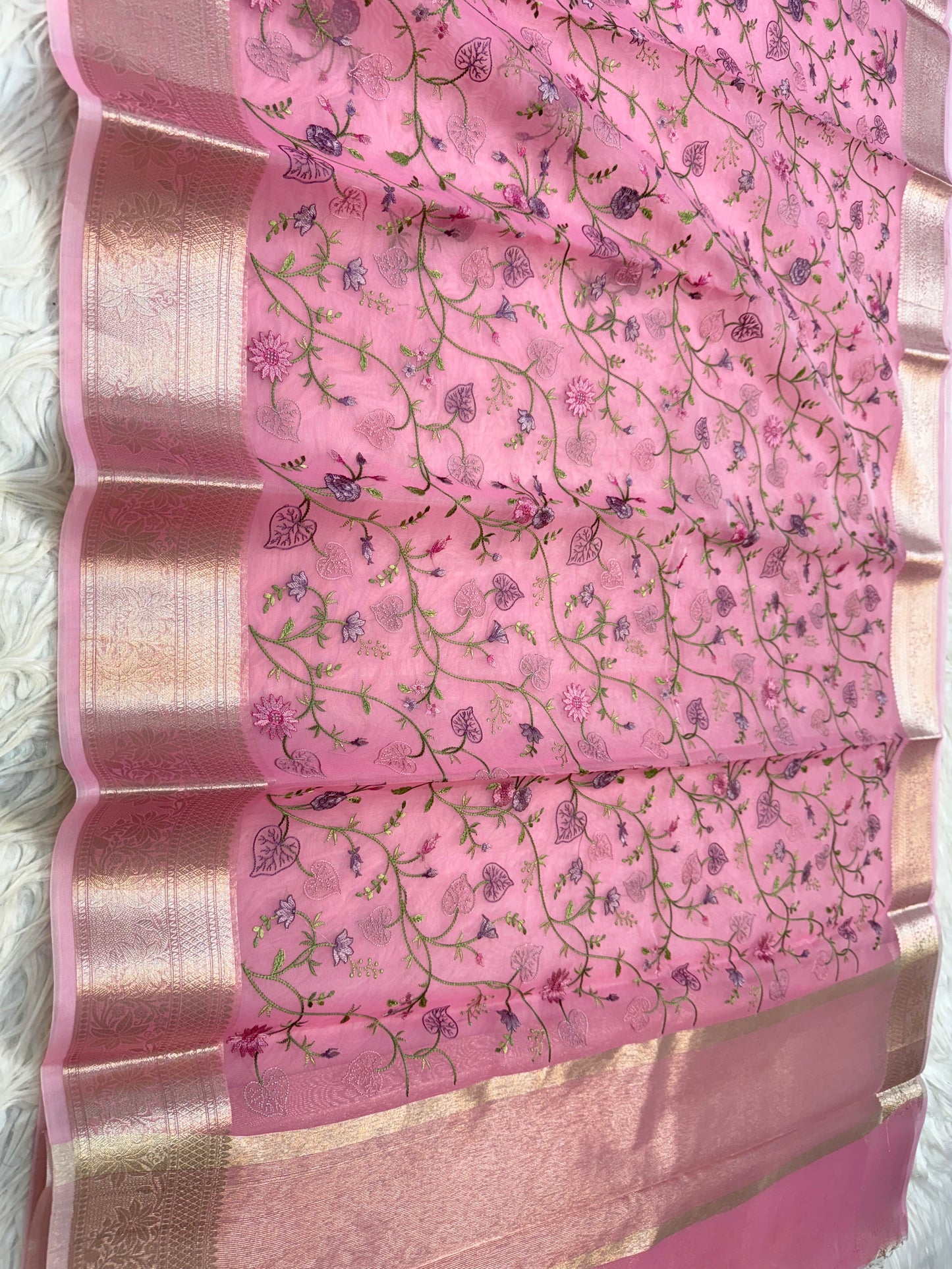 Pink shade shade organza embroidery Banarasi saree