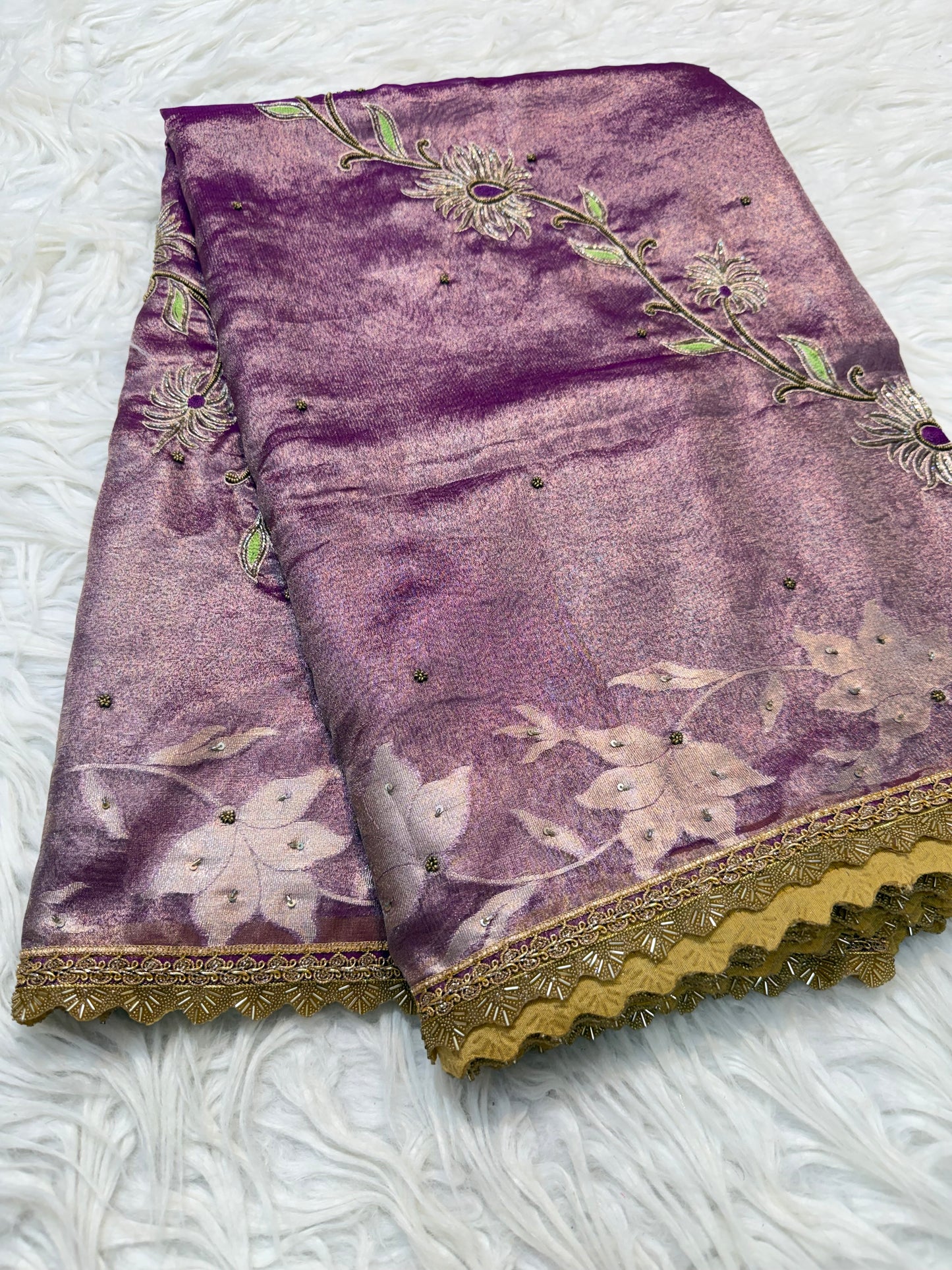 Magenta shade tissue ari & zardosi work designer premium Banarasi saree
