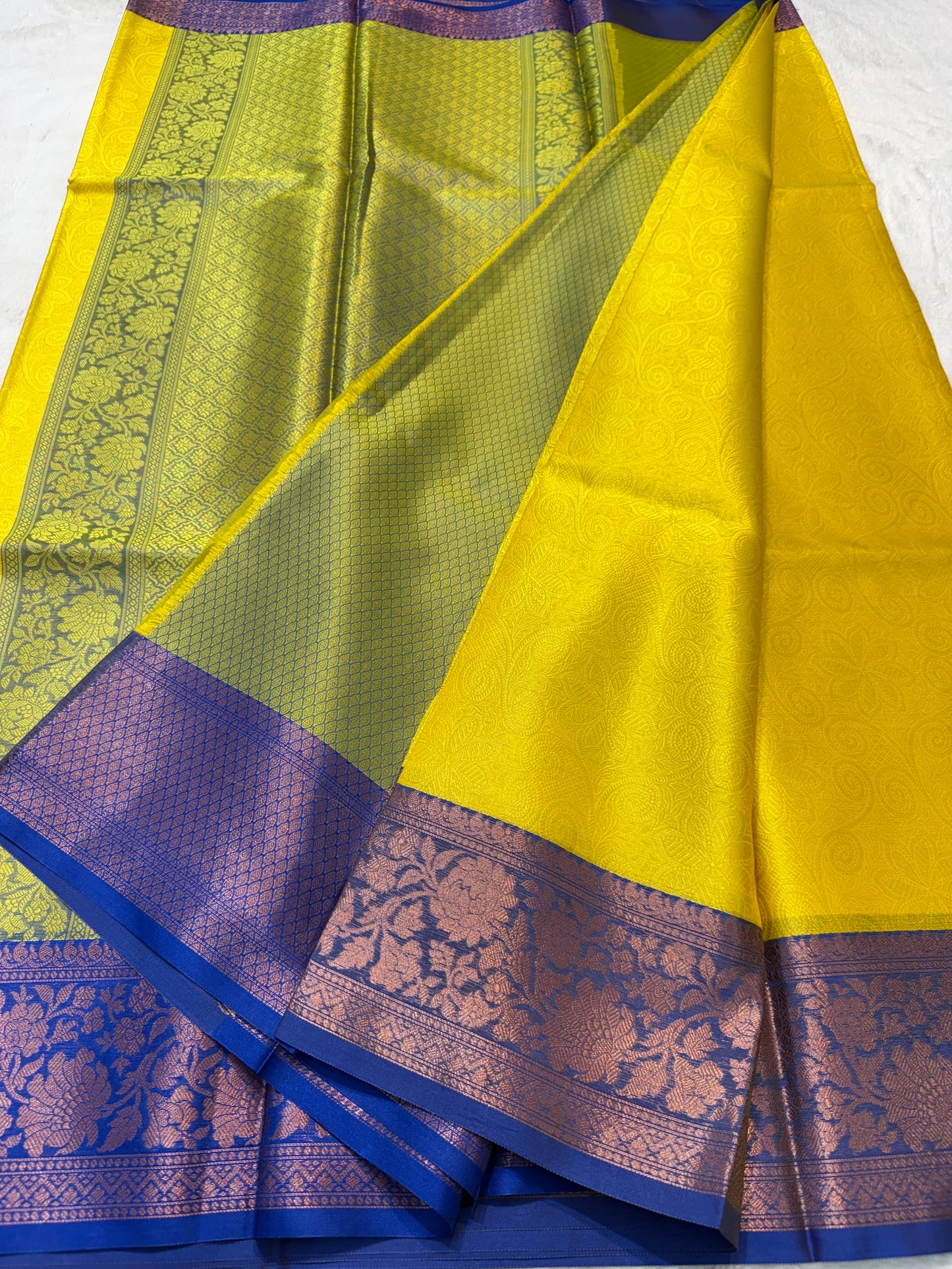 Gold blue shade kora silk premium Banarasi saree