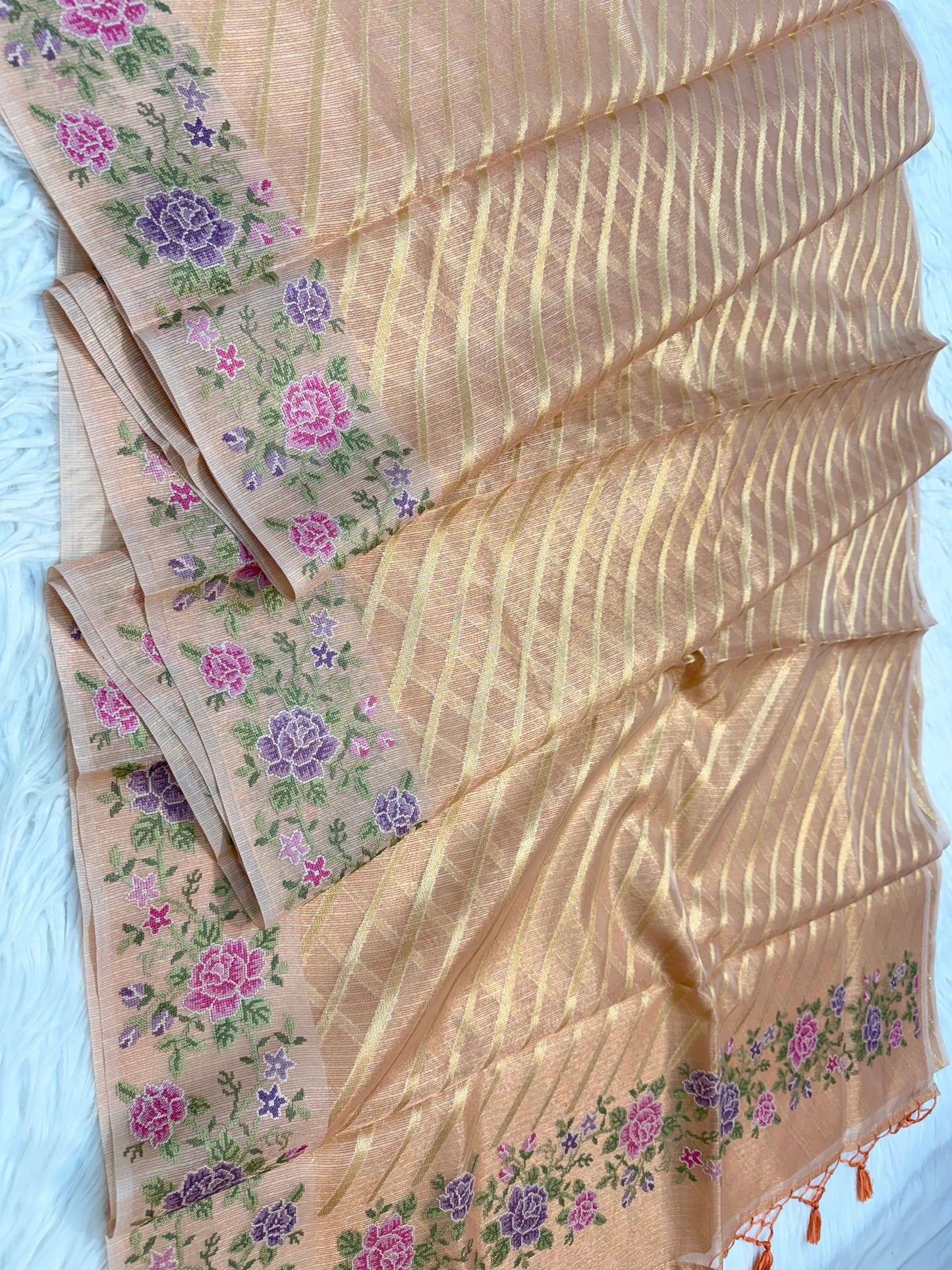 Pink shade tissue kota embroidery primum Banarasi saree