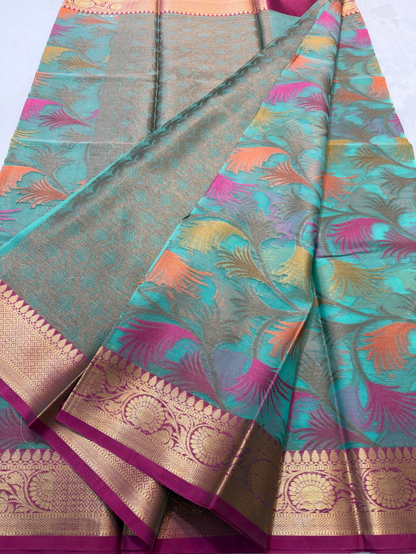 Multicolour shade kora organza Banarasi saree