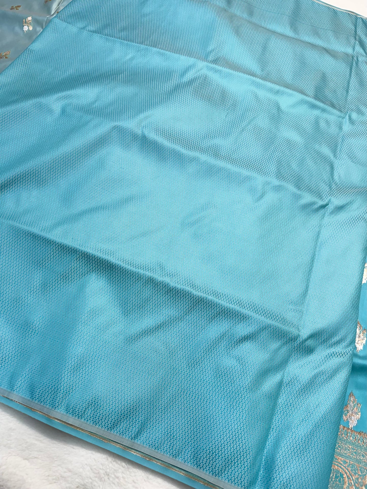 Powder blue shade satan katan premium Banarasi silk Saree