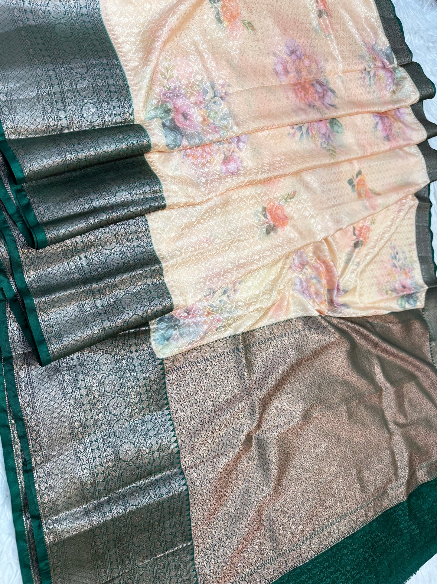 multicolour soft Dupion silk digital print Banarasi saree