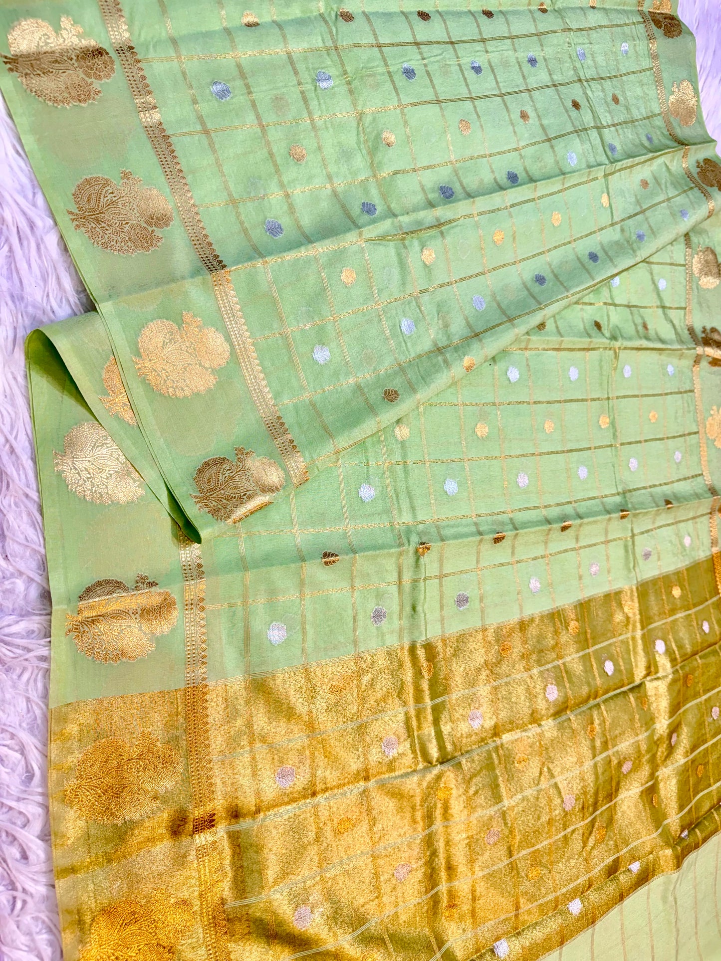 Pista green shade Raw mango soft silk banarasi saree