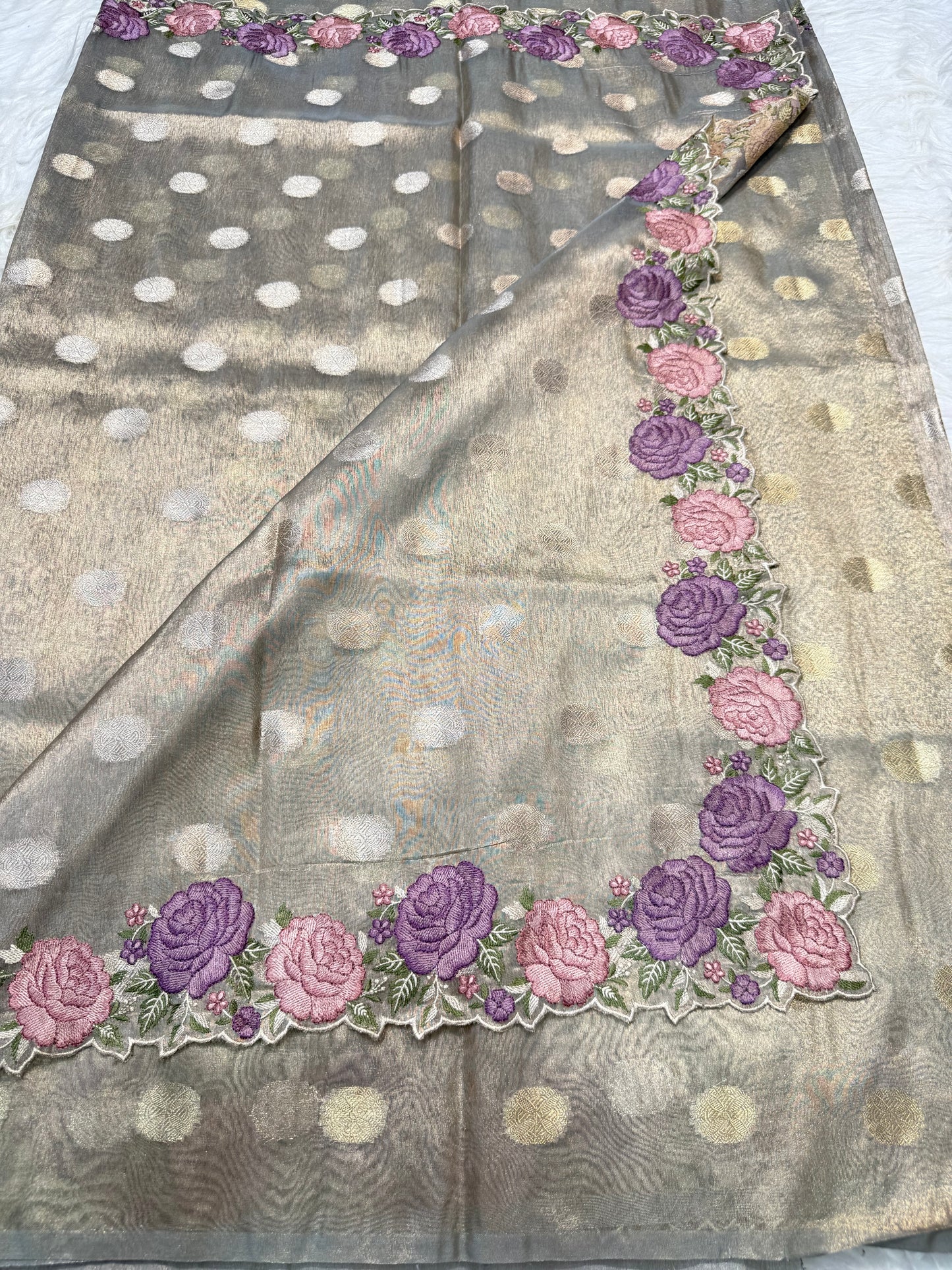 Banarasi tissue cutwork embroidery saree