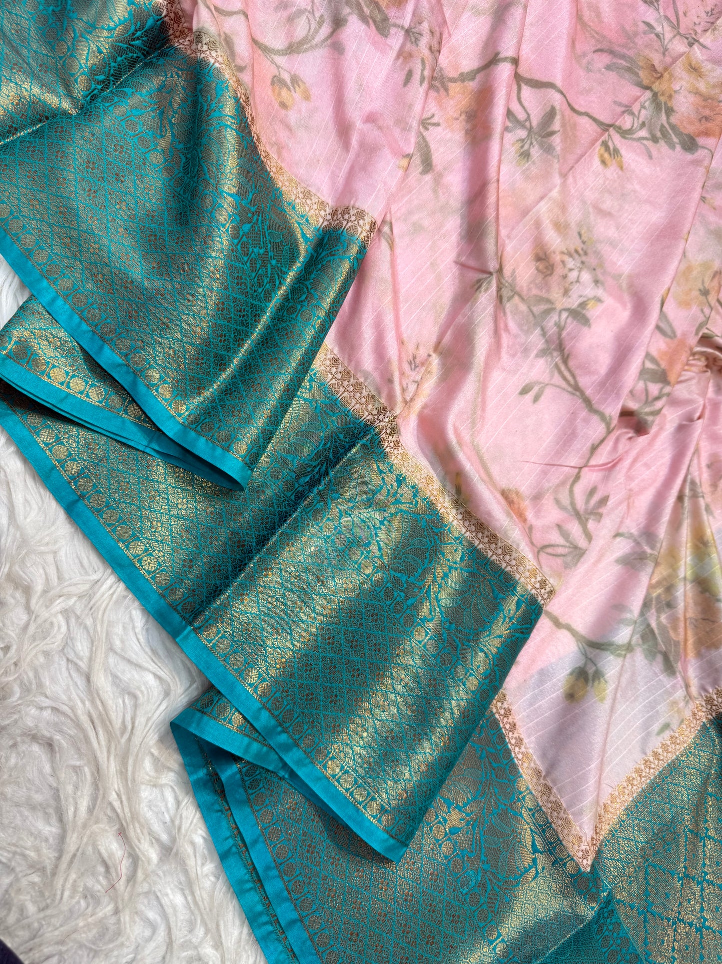 multicolour Dupion silk digital print Banarasi saree