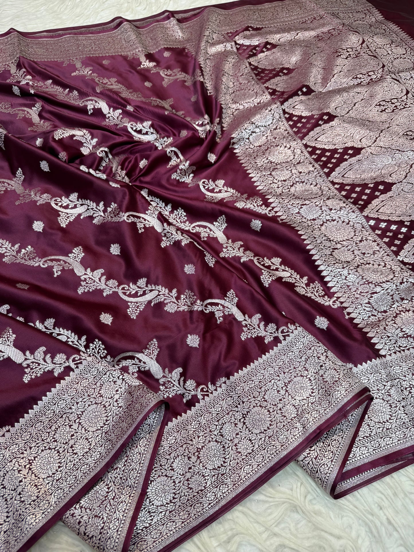 Wine shade premium mashru katan Banarasi saree