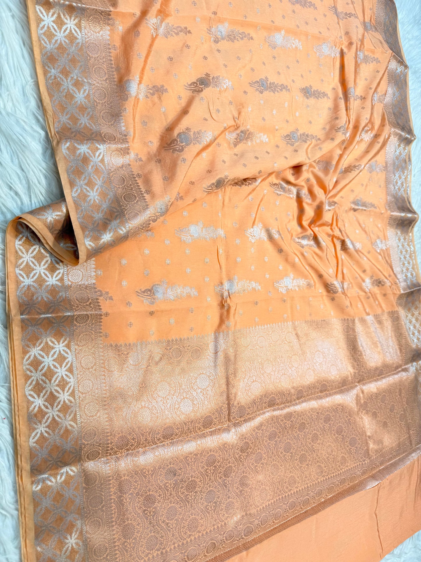 Peach shade Raw mango soft silk banarasi saree