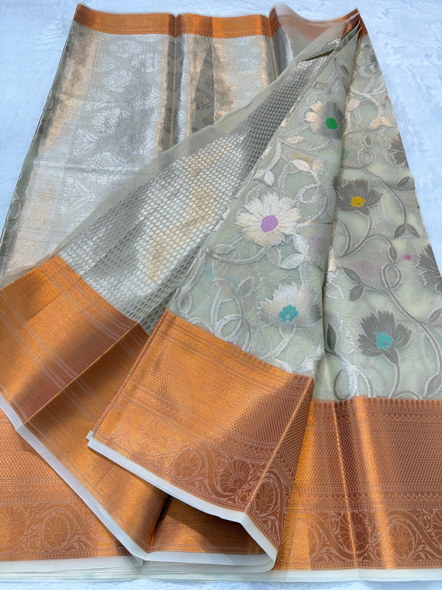 Multicolour shade kora organza Banarasi saree