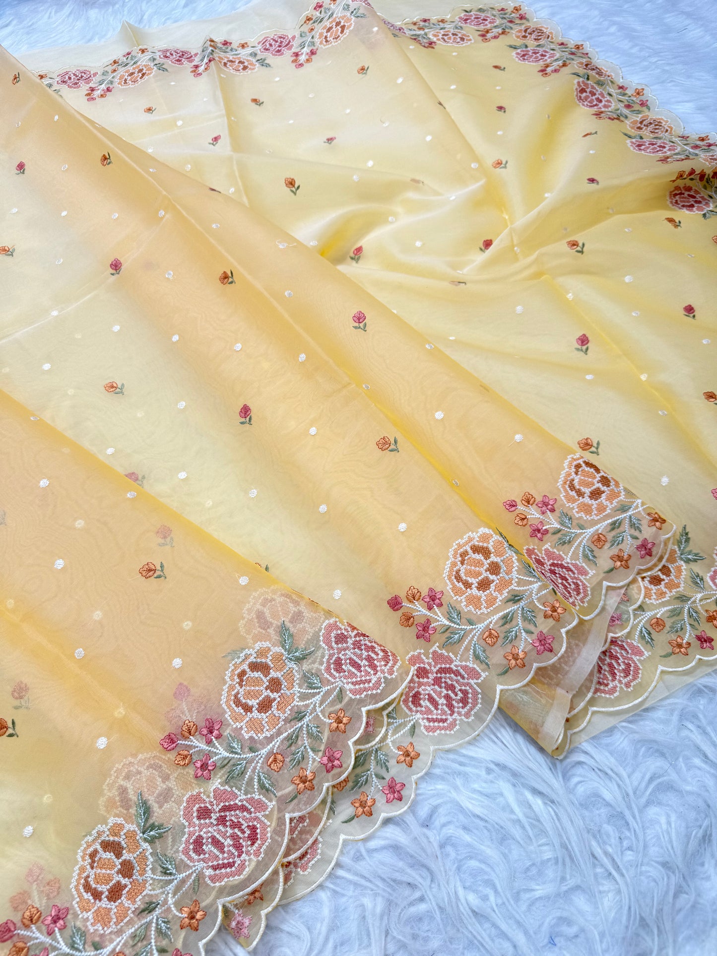 Banarasi kora organza cutwork embroidery saree