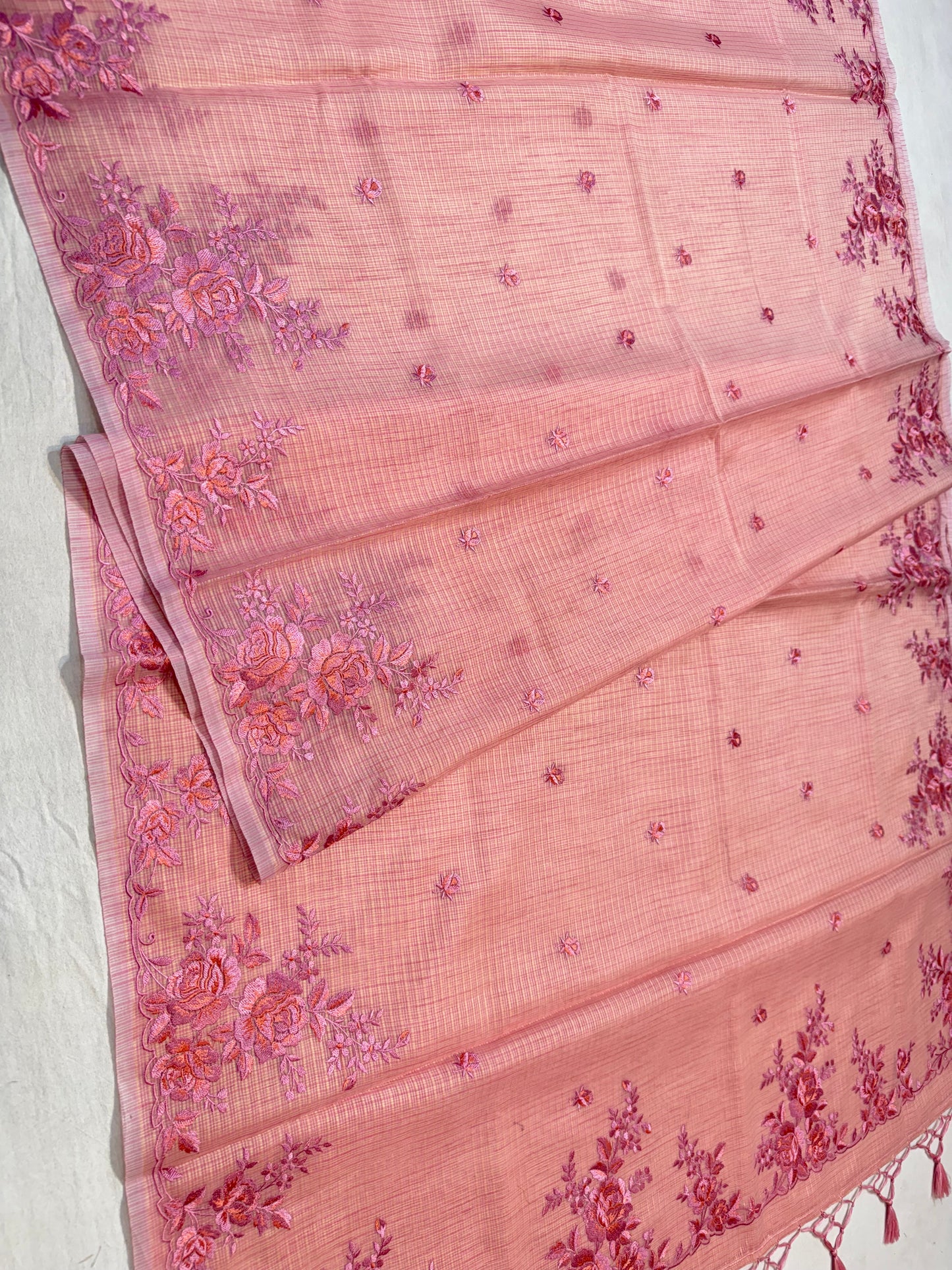 Dusty pink shade kota designer embroidery premium Banarasi saree