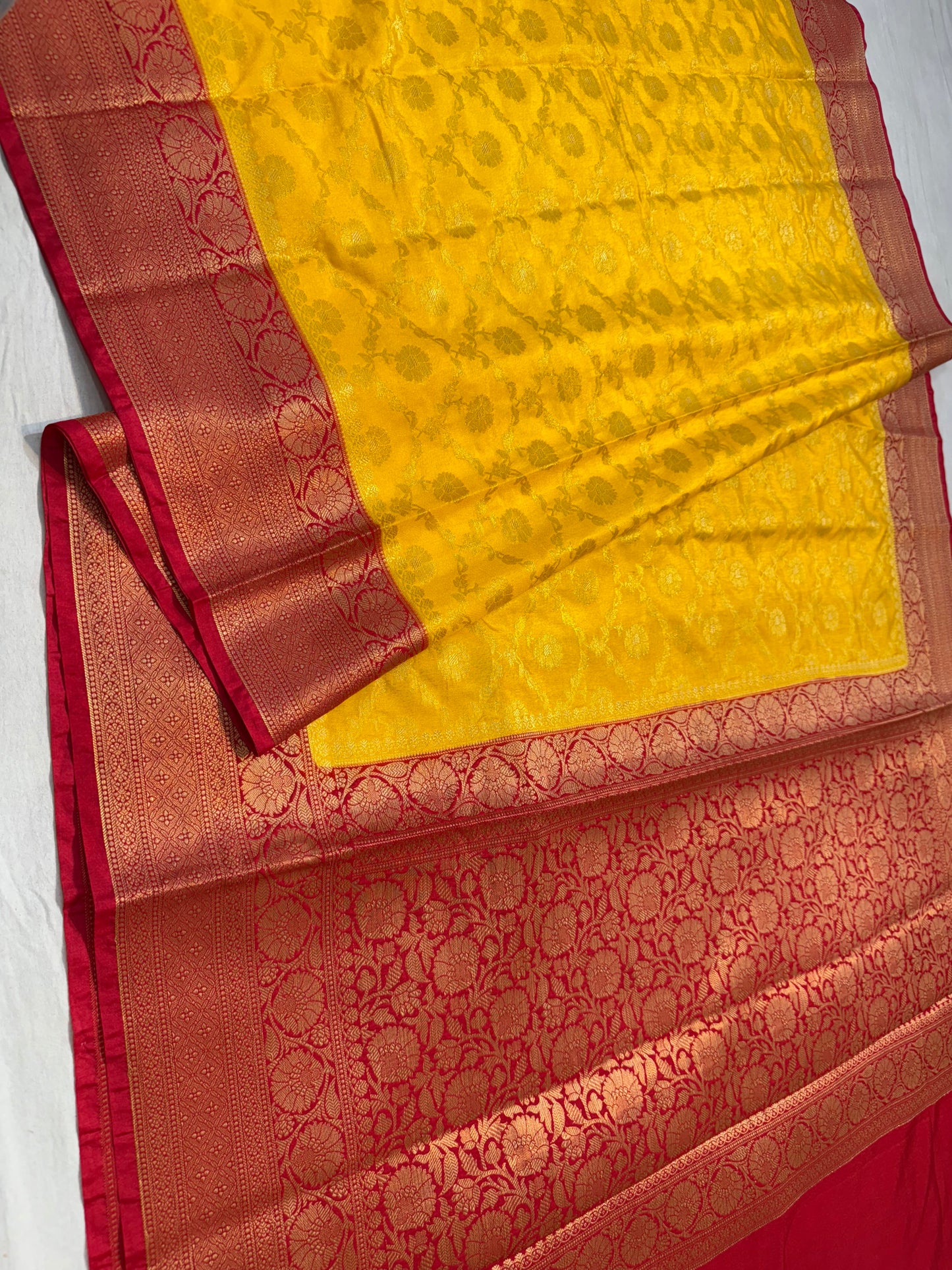 Mango red shade Dupion Silk premium Banarasi Saree