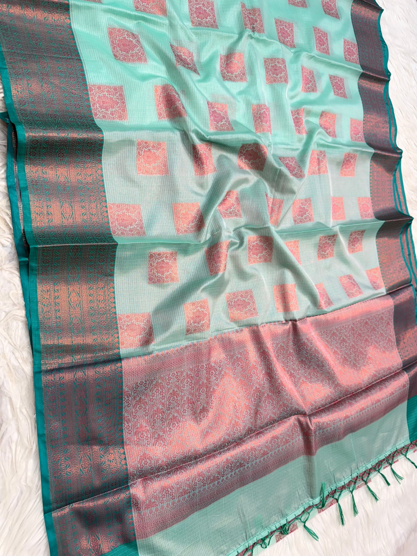 Sea green shade kota silk premium Banarasi saree