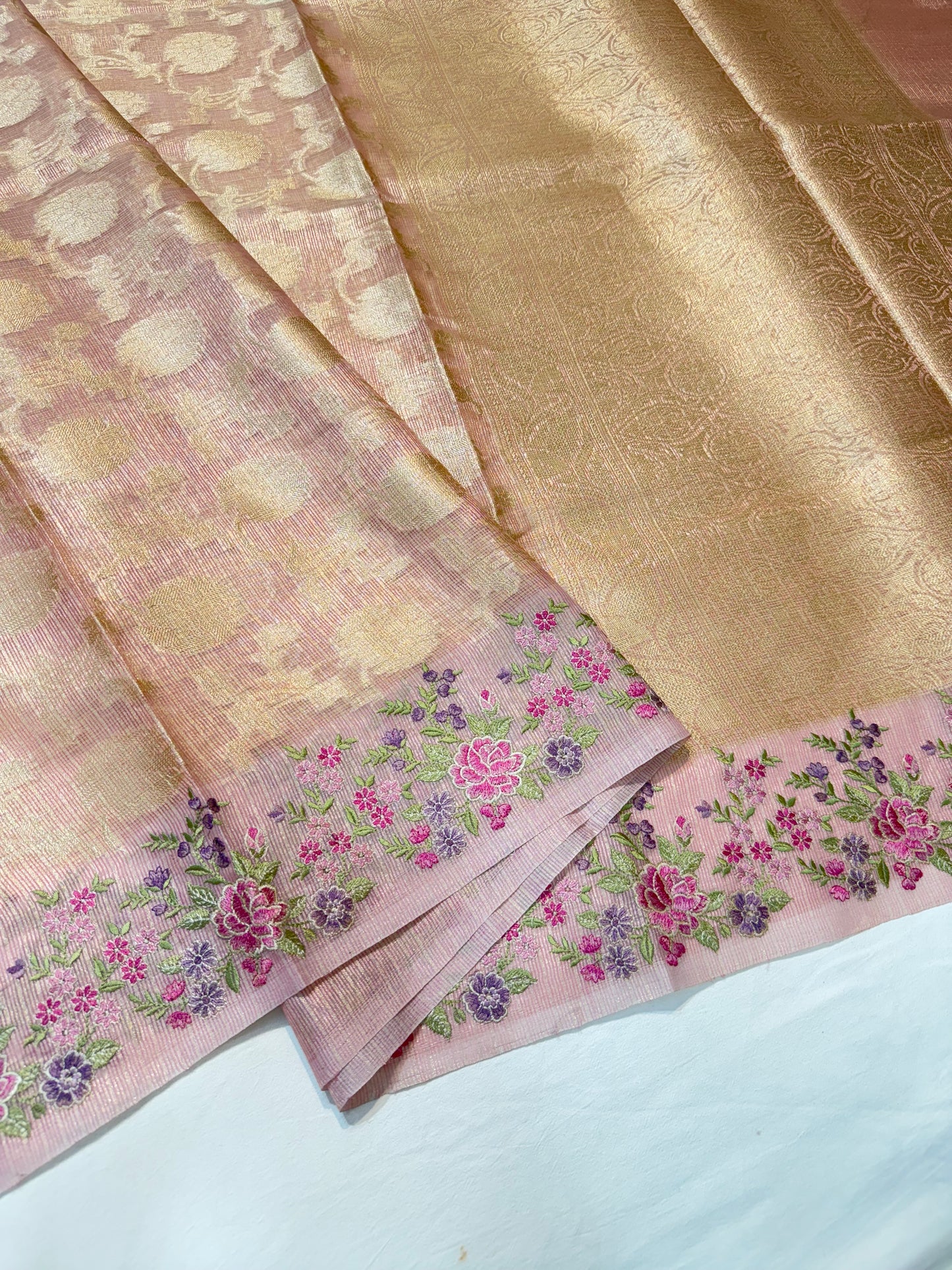 Pink shade tissue kota embroidery Banarasi saree