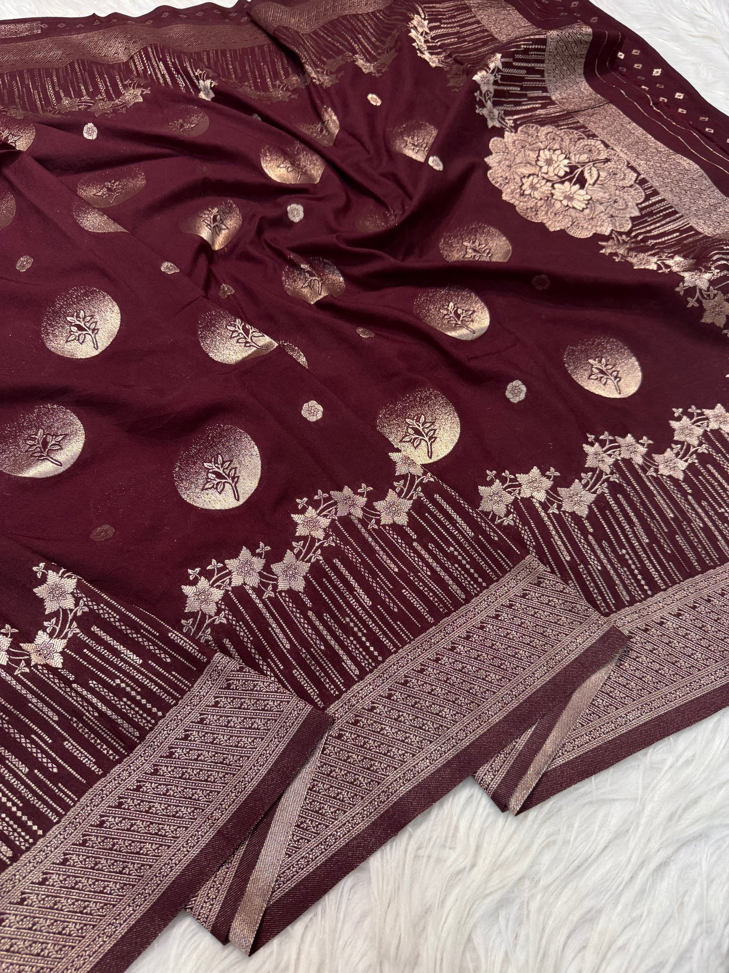 Wine shade georgatte Banarasi saree