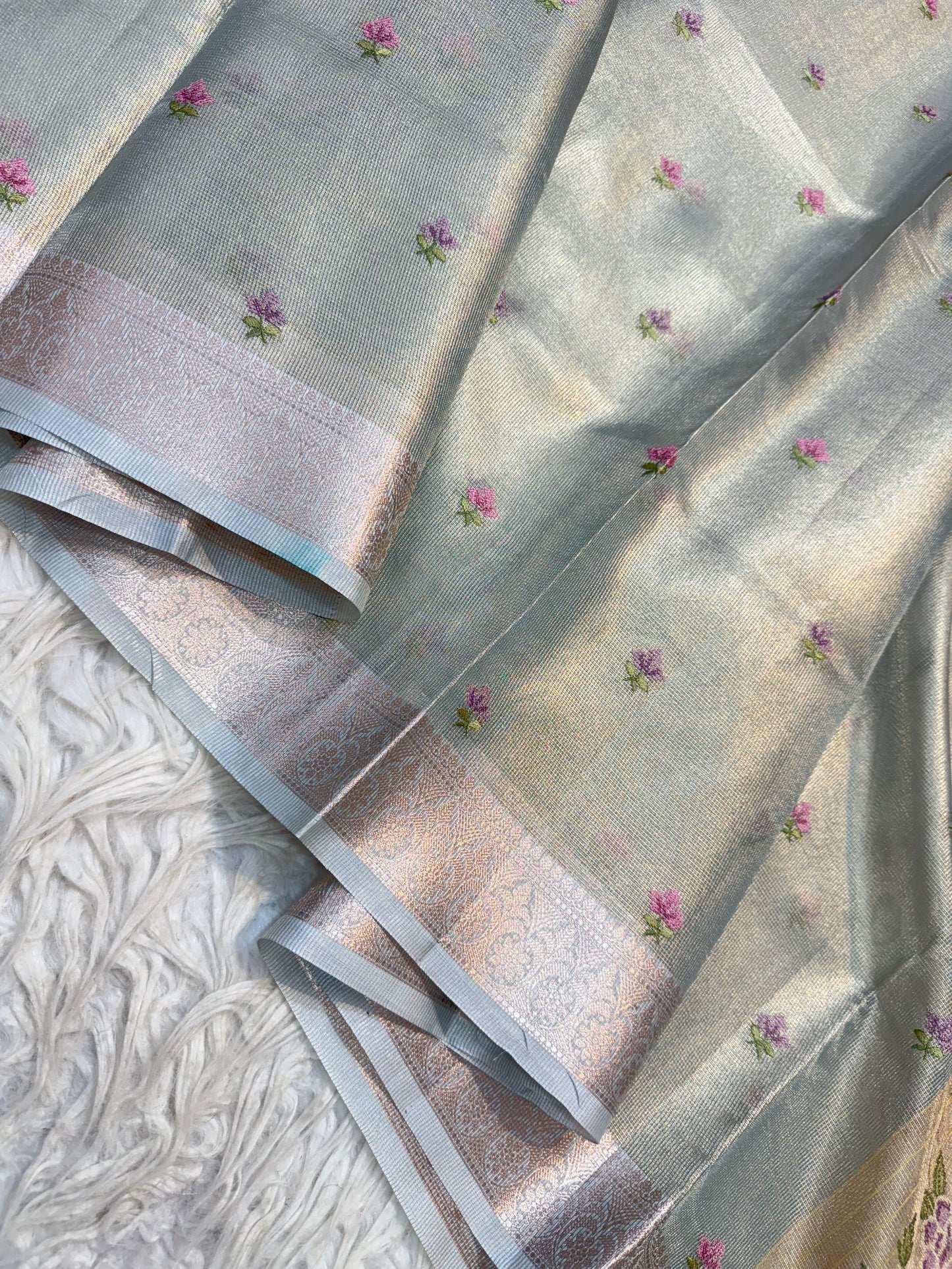 Sea green shade tissue kota embroidery primum Banarasi saree