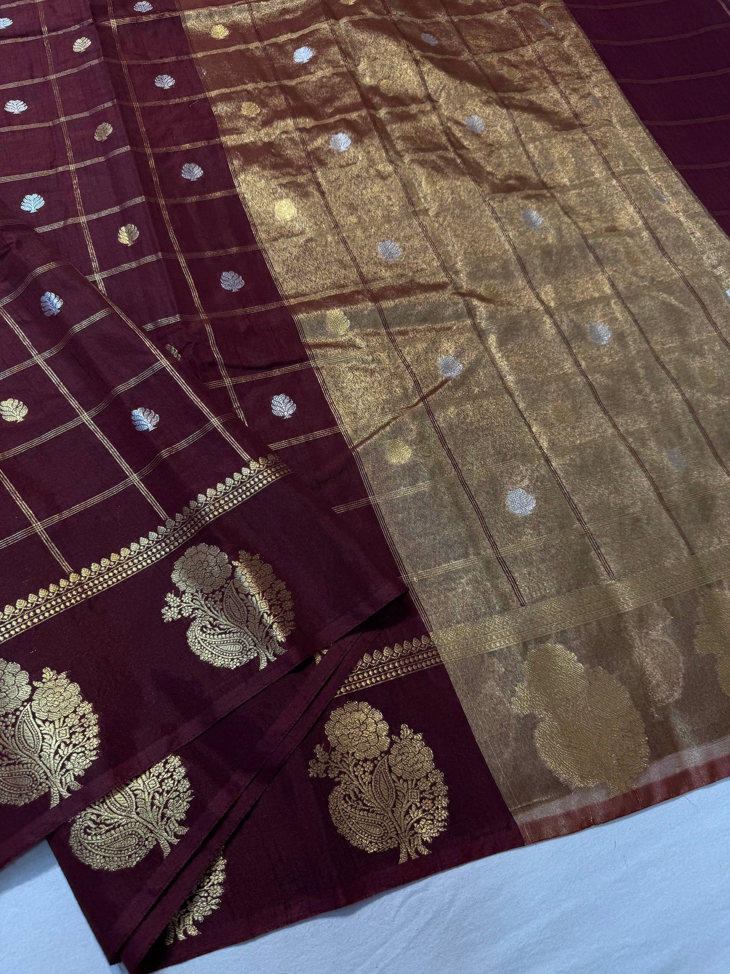 Wine shade Raw mango soft silk banarasi saree