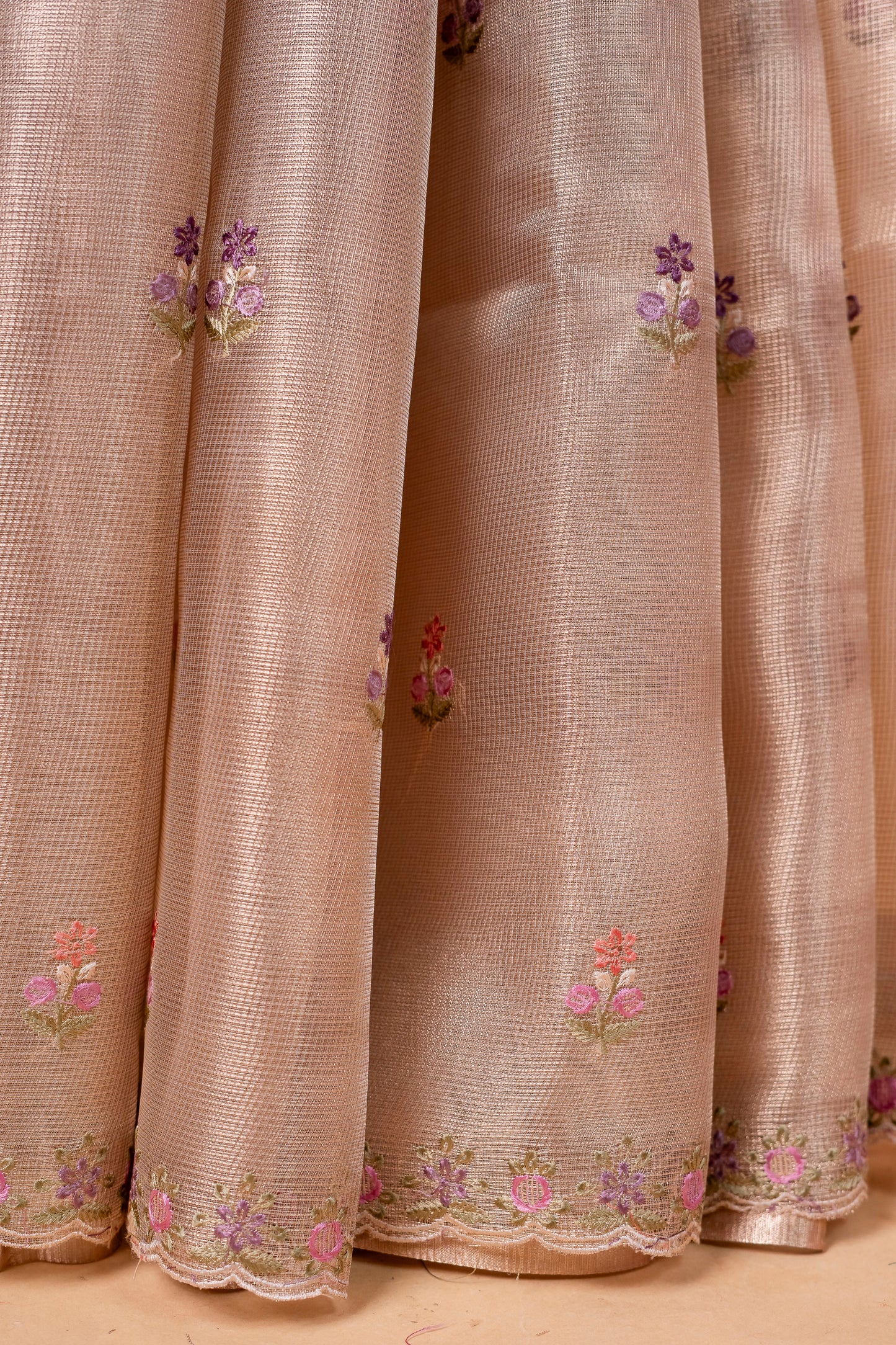 Beige shade tissue kota designer embroidery premium Banarasi saree