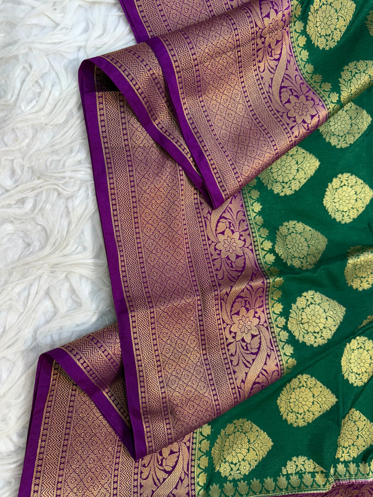 Bottle green & magenta shade Dupion Silk Banarasi Saree