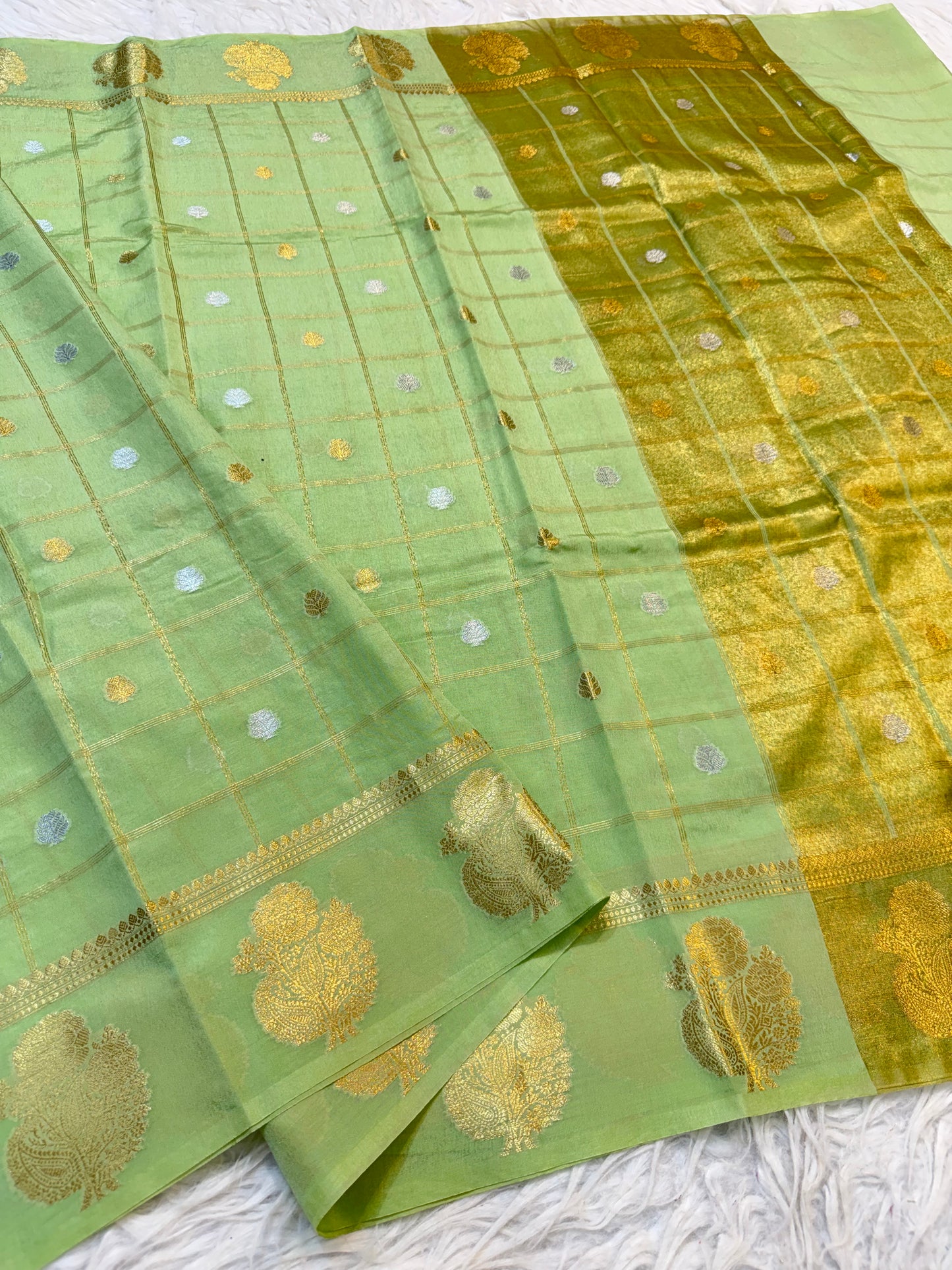Pista green shade Raw mango soft silk banarasi saree