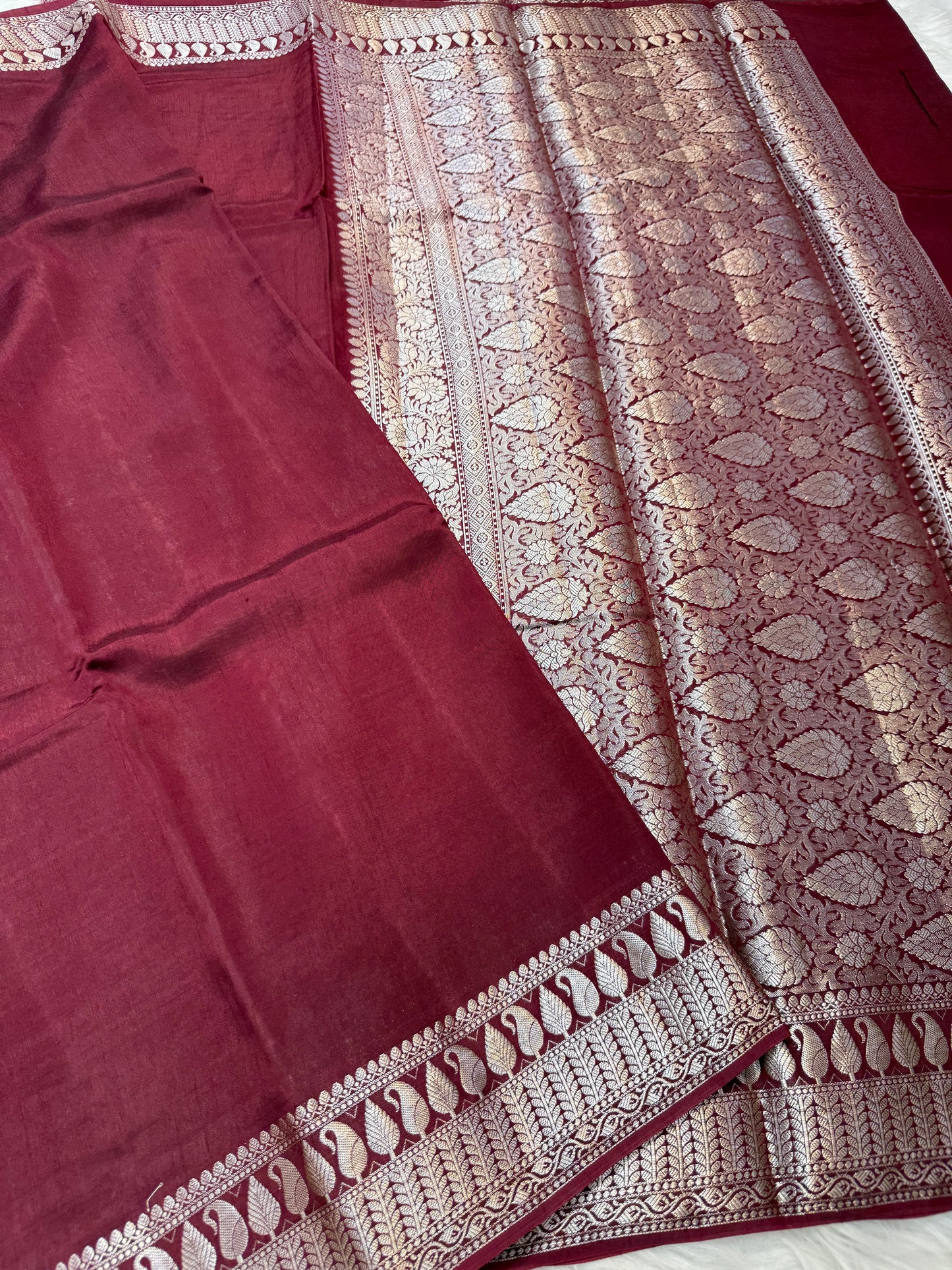 Maroon shade Raw mango soft silk banarasi saree