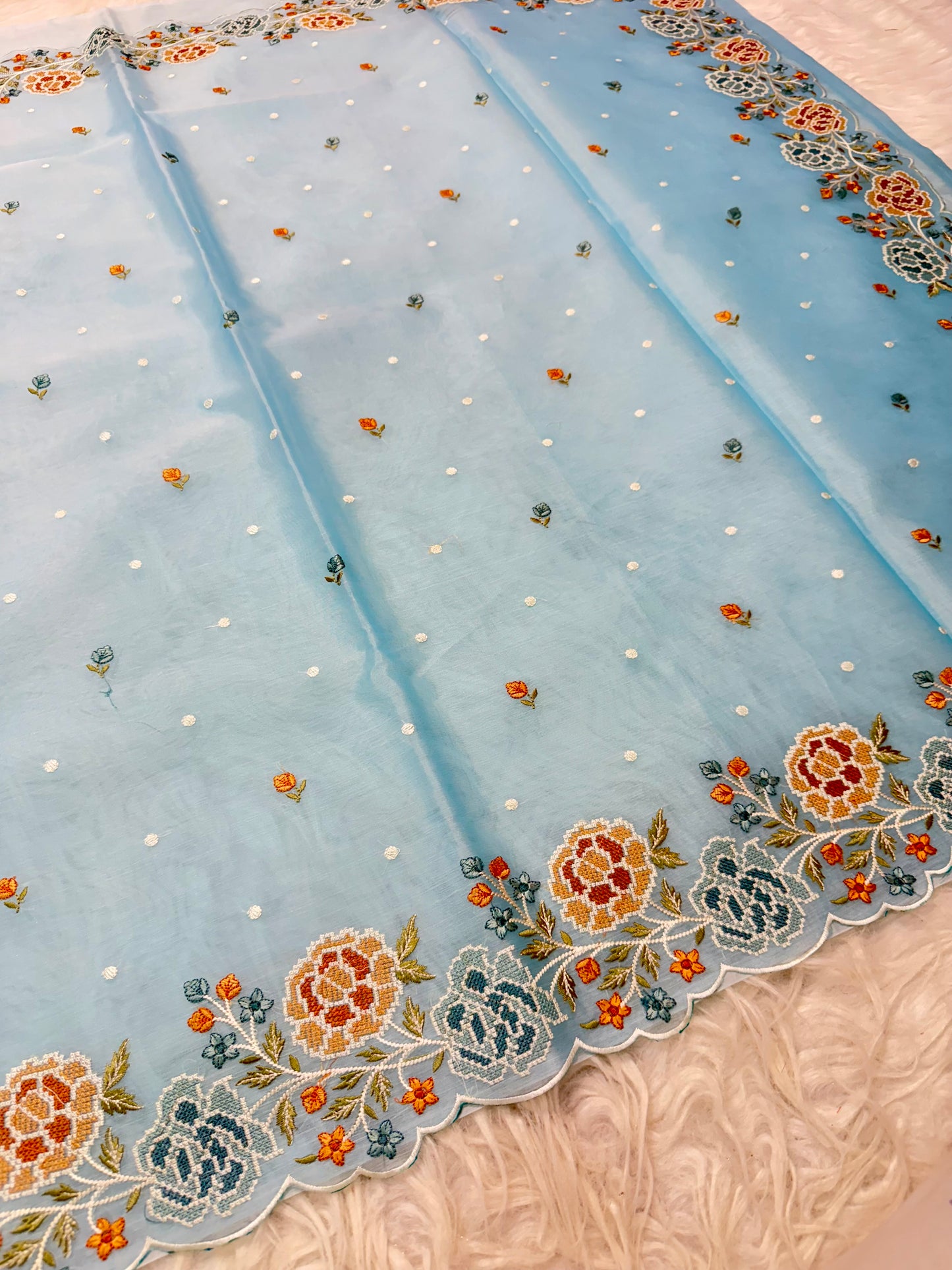 Banarasi kora organza cutwork embroidery saree