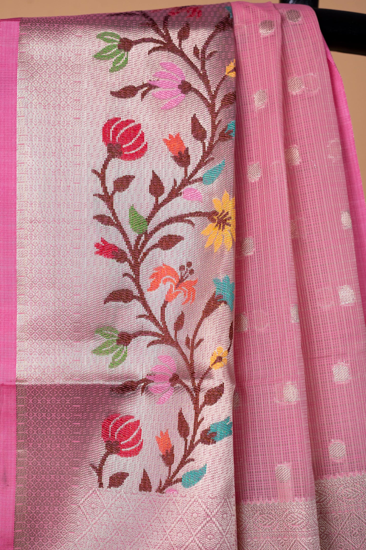Baby Pink Cotton Kota Designer Pathni Border Premium Banarasi Saree