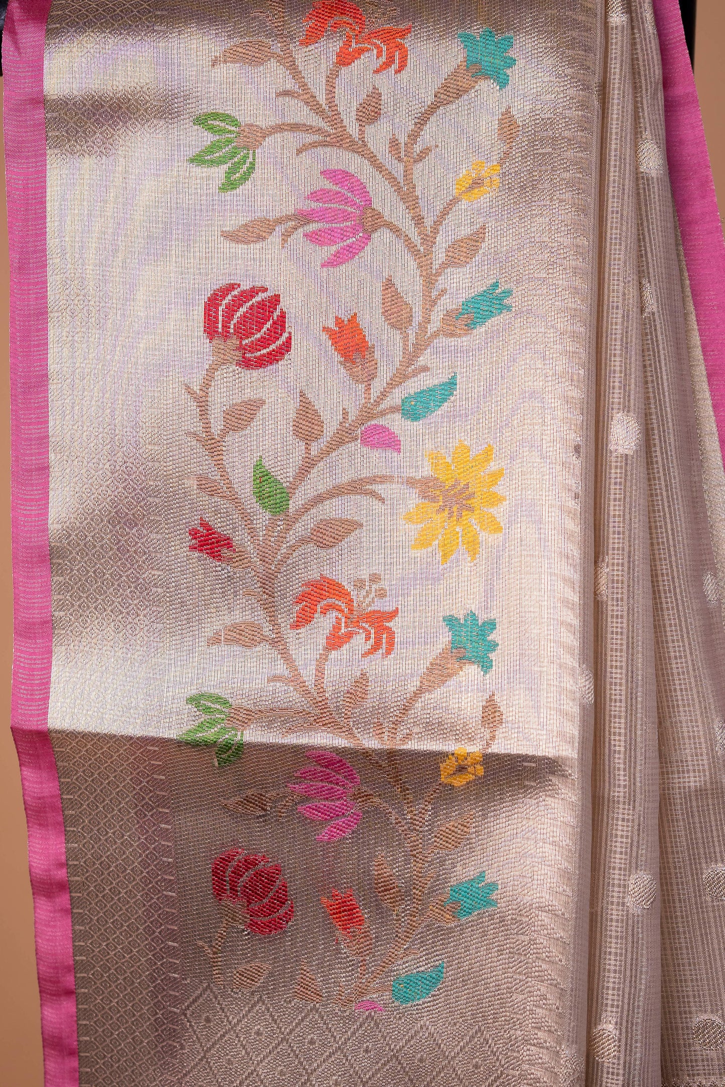 Beige Tissue Kota Designer Paithni Border Premium Banarasi Saree