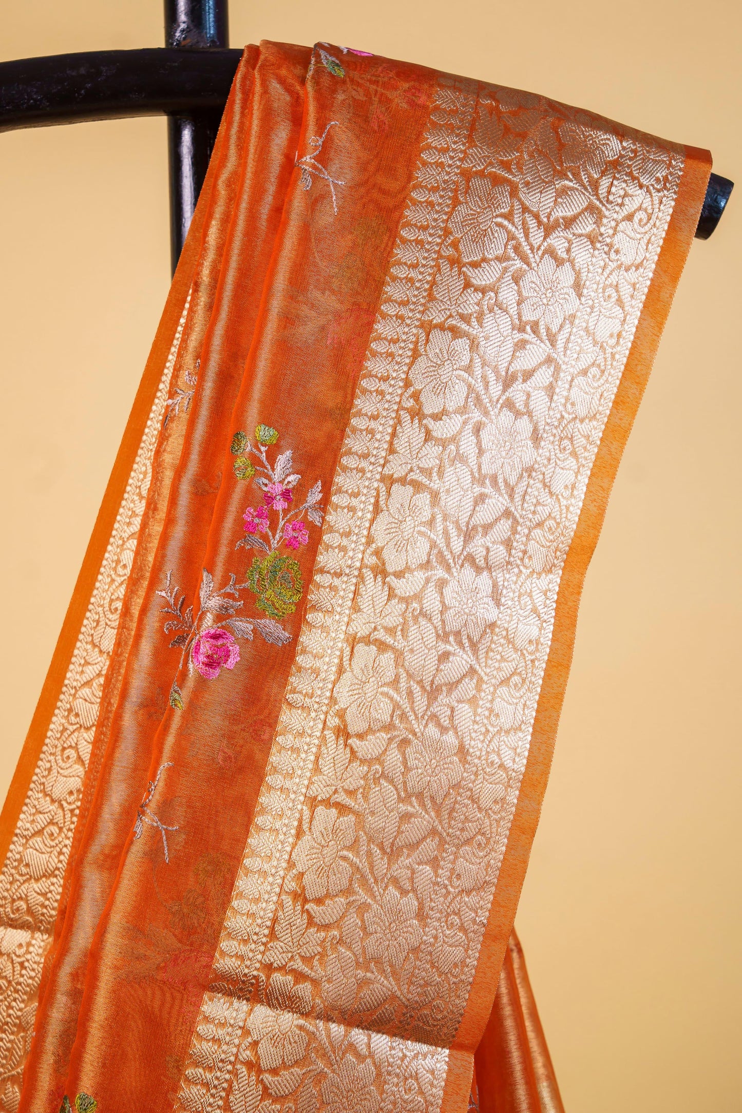 Mustard Tissue Designer Embroidery Premium Banarasi Saree