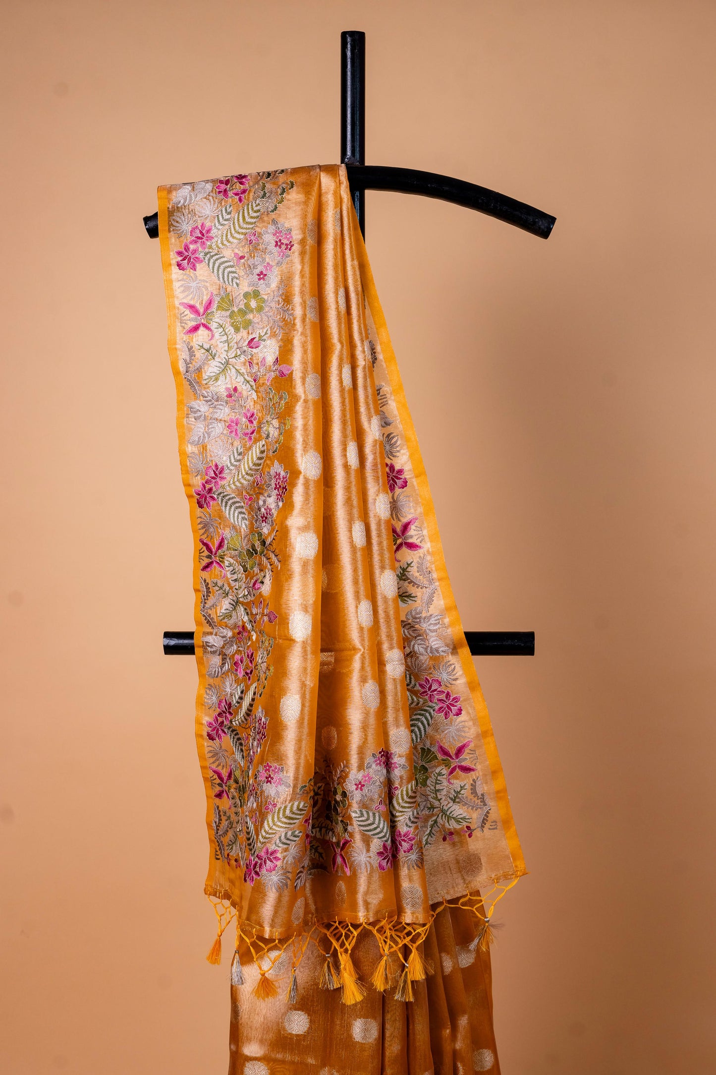 Mustard Tissue Designer Embroidery Premium Banarasi Saree