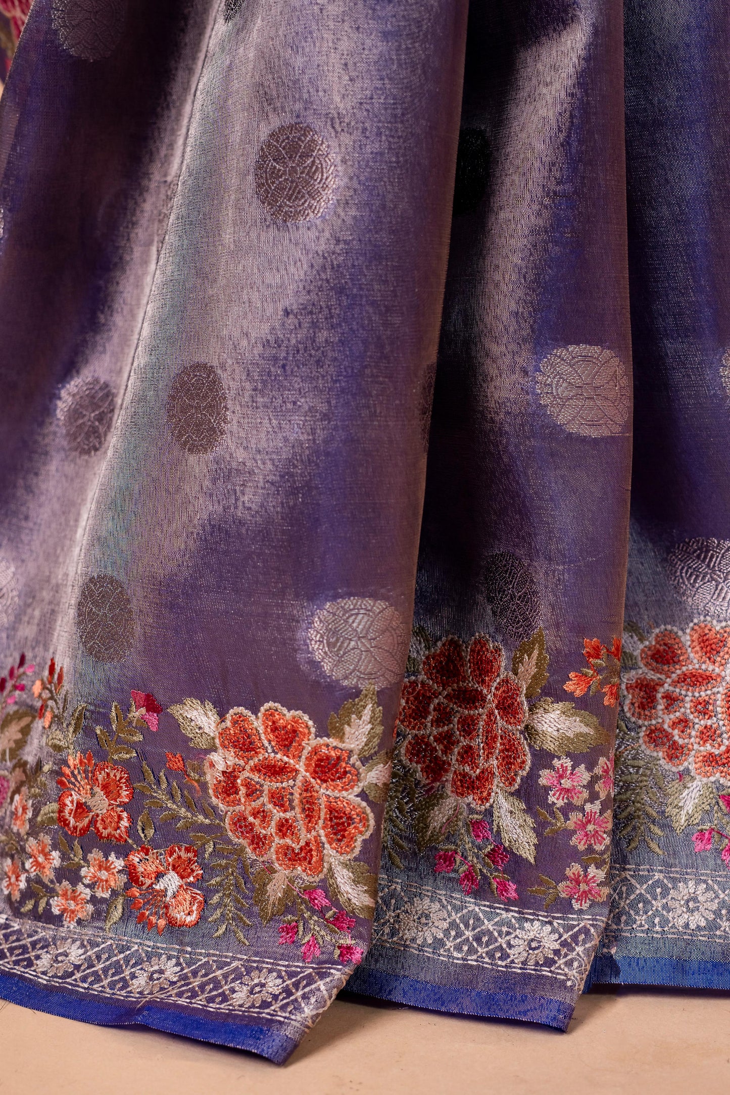 Blue Tissue Designer Embroidery Premium Banarasi Saree
