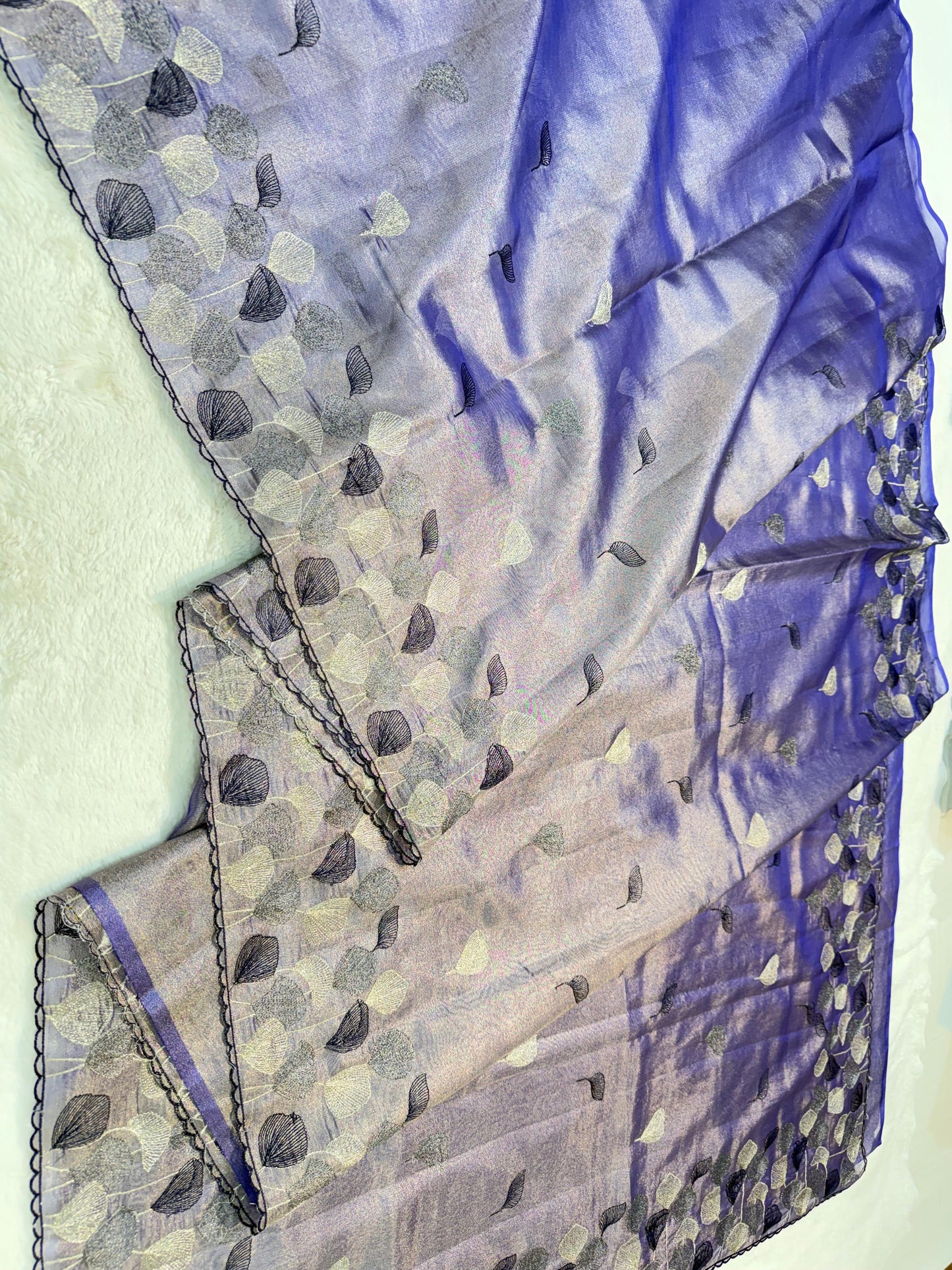 Blue Tissue Designer Embroidery Premium Banarasi Saree