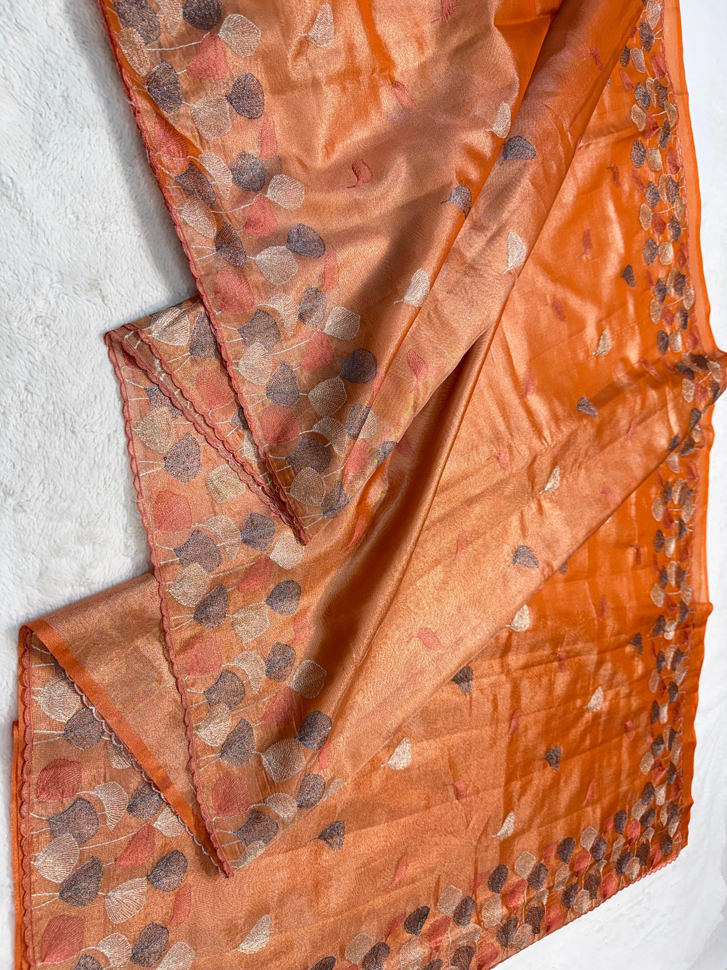 Orange Tissue Designer Embroidery Premium Banarasi Saree