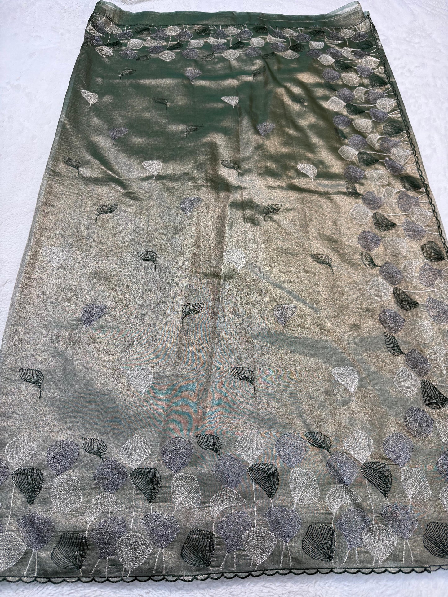 Green Tissue Designer Embroidery Premium Banarasi Saree