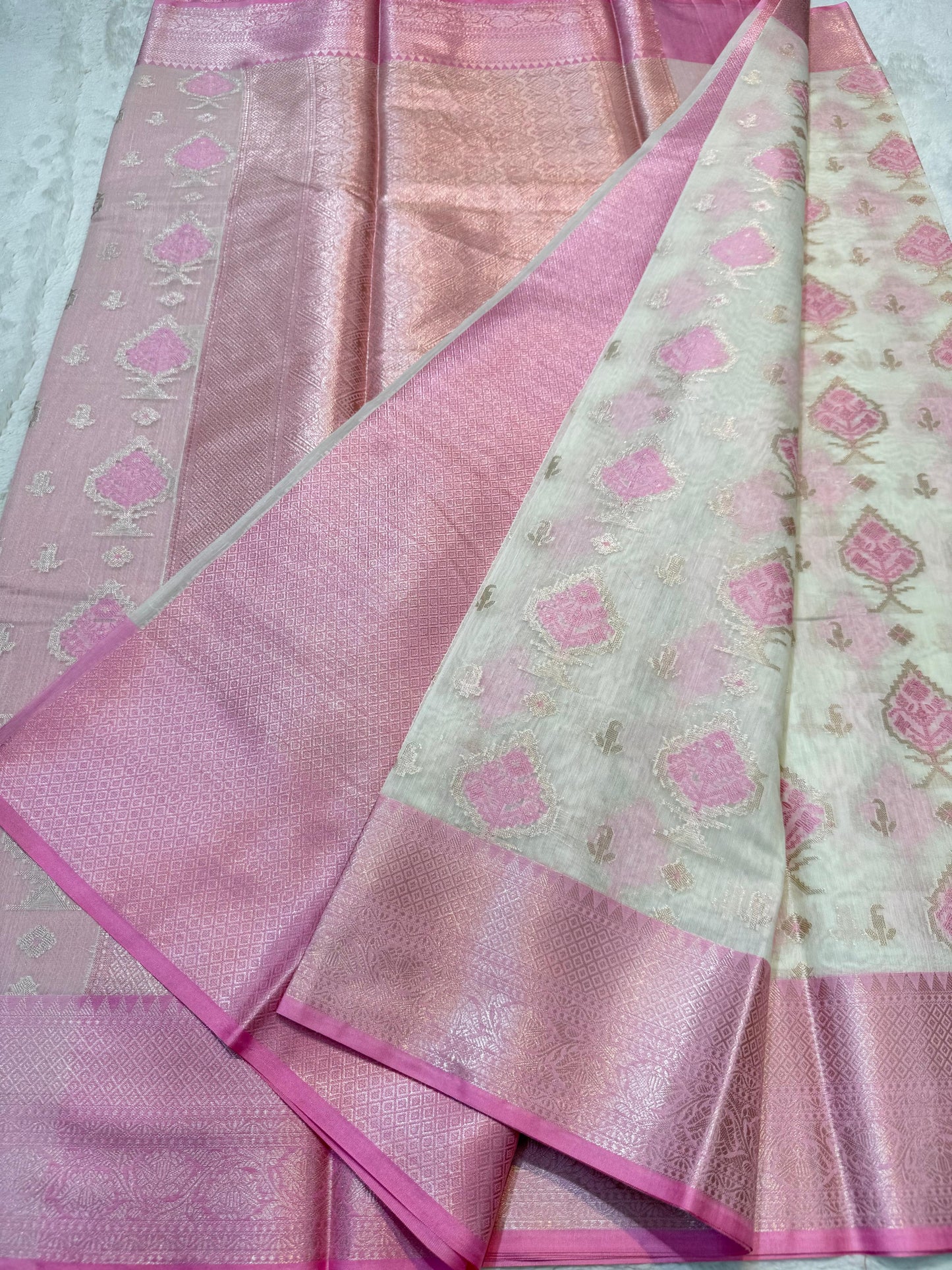 Pink Cotton Mina Kari Banarasi Saree